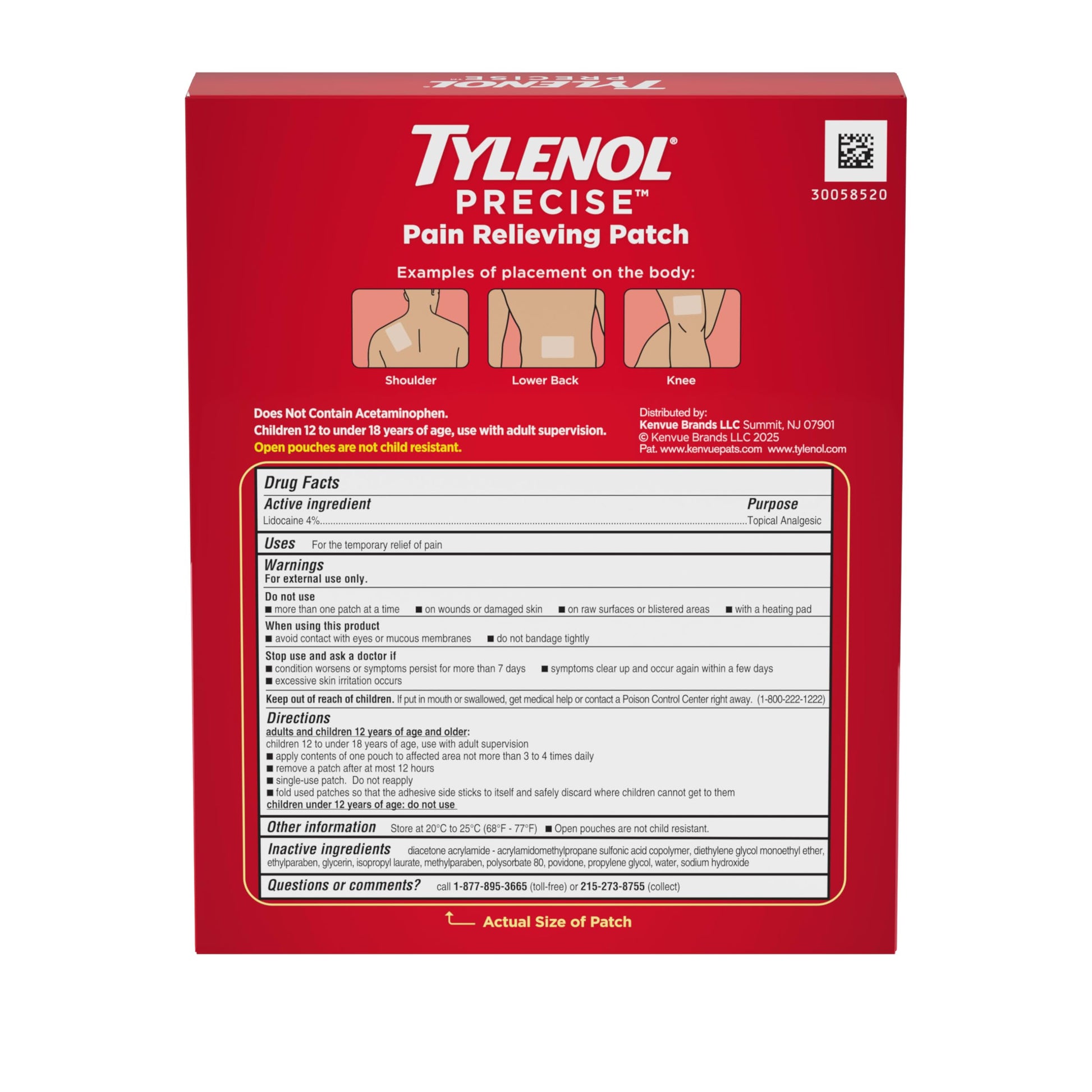 Tylenol Precise Pain Relieving Patches, Large Topical Analgesic Patches + Maximum OTC Strength Lidocaine Penetrates, Targeted Relief Ideal for Shoulder, Back & Knee Pain, Unscented, 4 ct Tylenol Au supplements