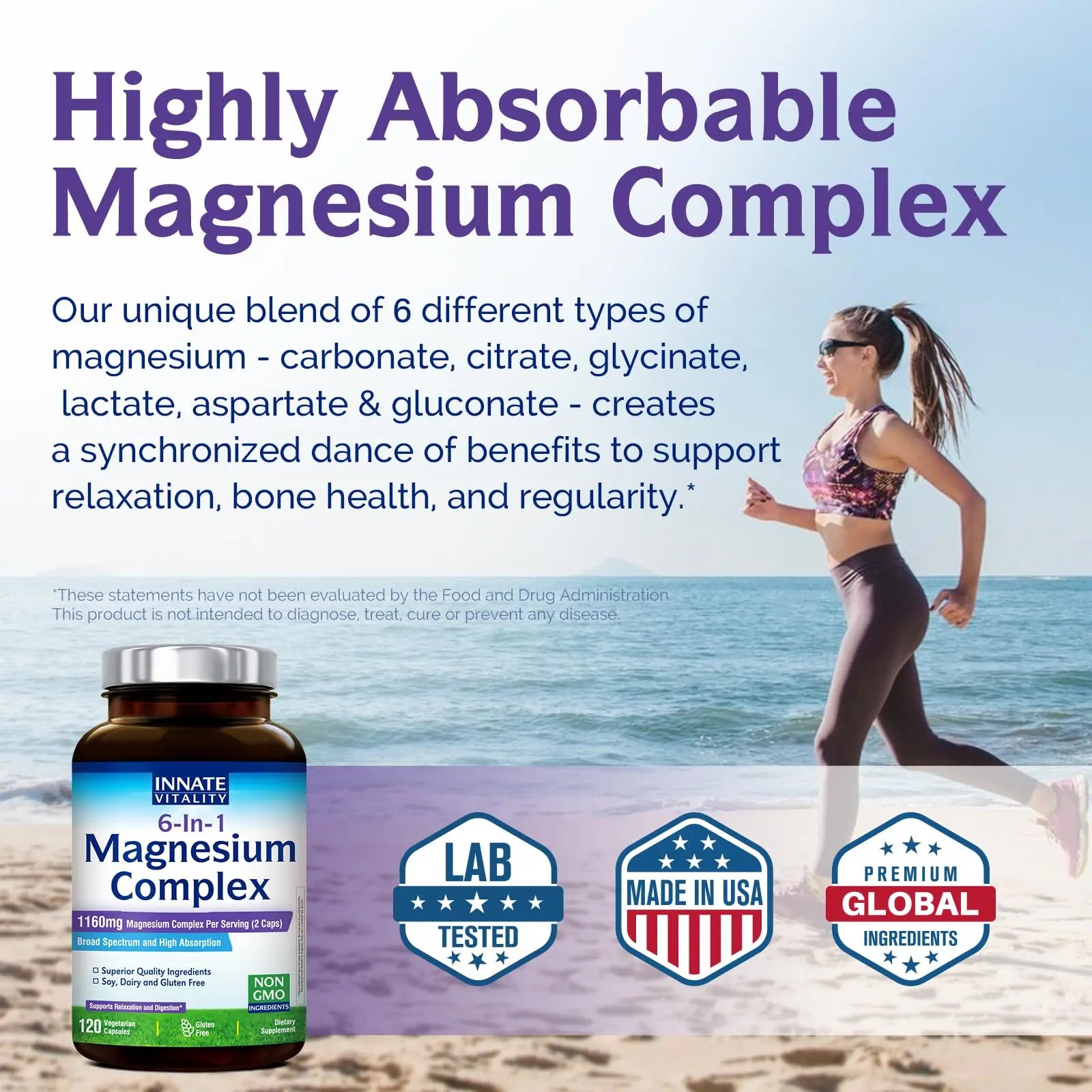 Innate Vitality Magnesium Complex 6-in-1, 1160mg Per Serving, Rest & Digestion, Magnesium Glycinate & Citrate, High Absorption, 120 Vegan Capsules Innate Vitality Au supplements