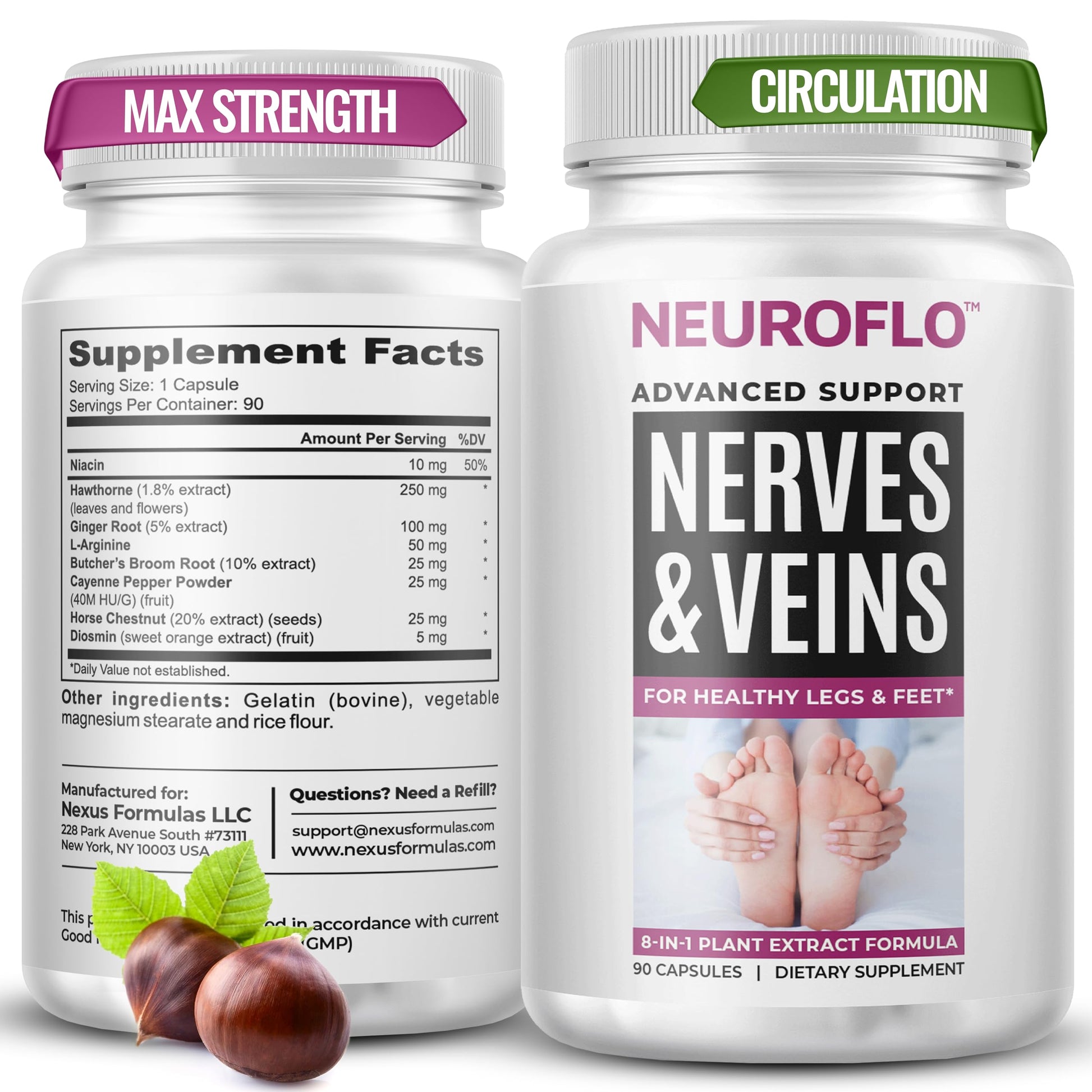 Mizzle Leg Circulation Supplement - Supports Nerves, Veins with 1470mg, 8 in 1 Capsule of Chestnut, Diosmin, Hawthorn for Maximum Relief in Toes, Feet, Ankles, Calves, Legs - Neuroflo Mizzle Au supplements