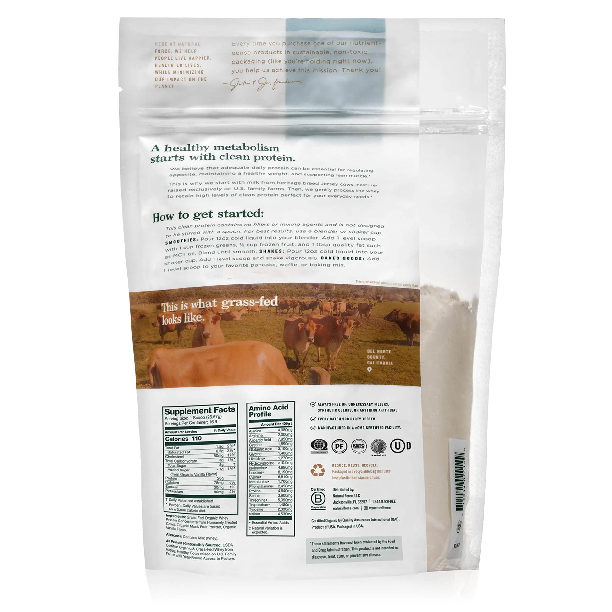 Natural Force Grass Fed Organic Whey Protein Powder – Non GMO Verified, Humane Natural Force Au supplements