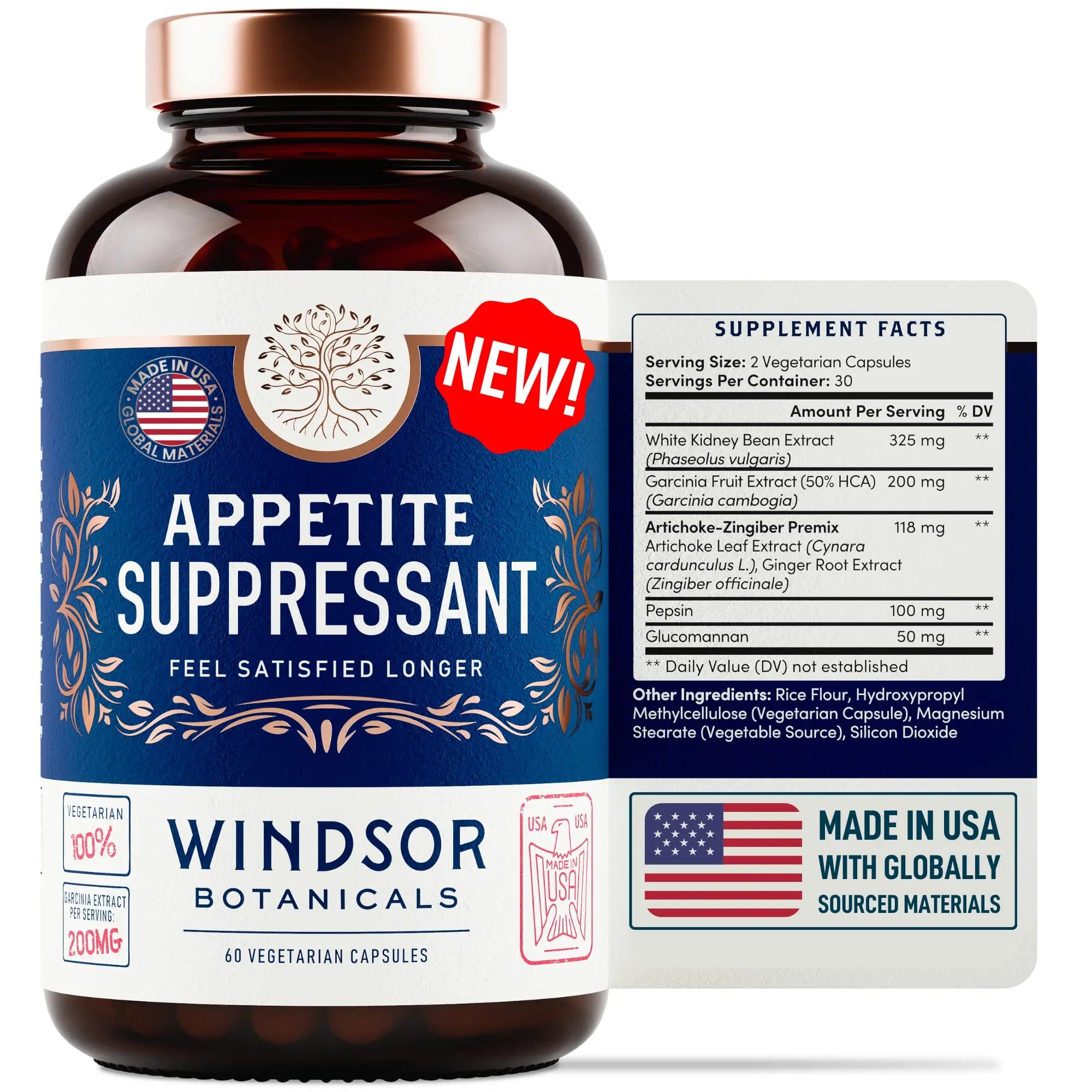 Appetite Suppressant for Weight Loss - Garcinia Cambogia, Glucomannan Appetite Control WINDSOR BOTANICALS Au supplements