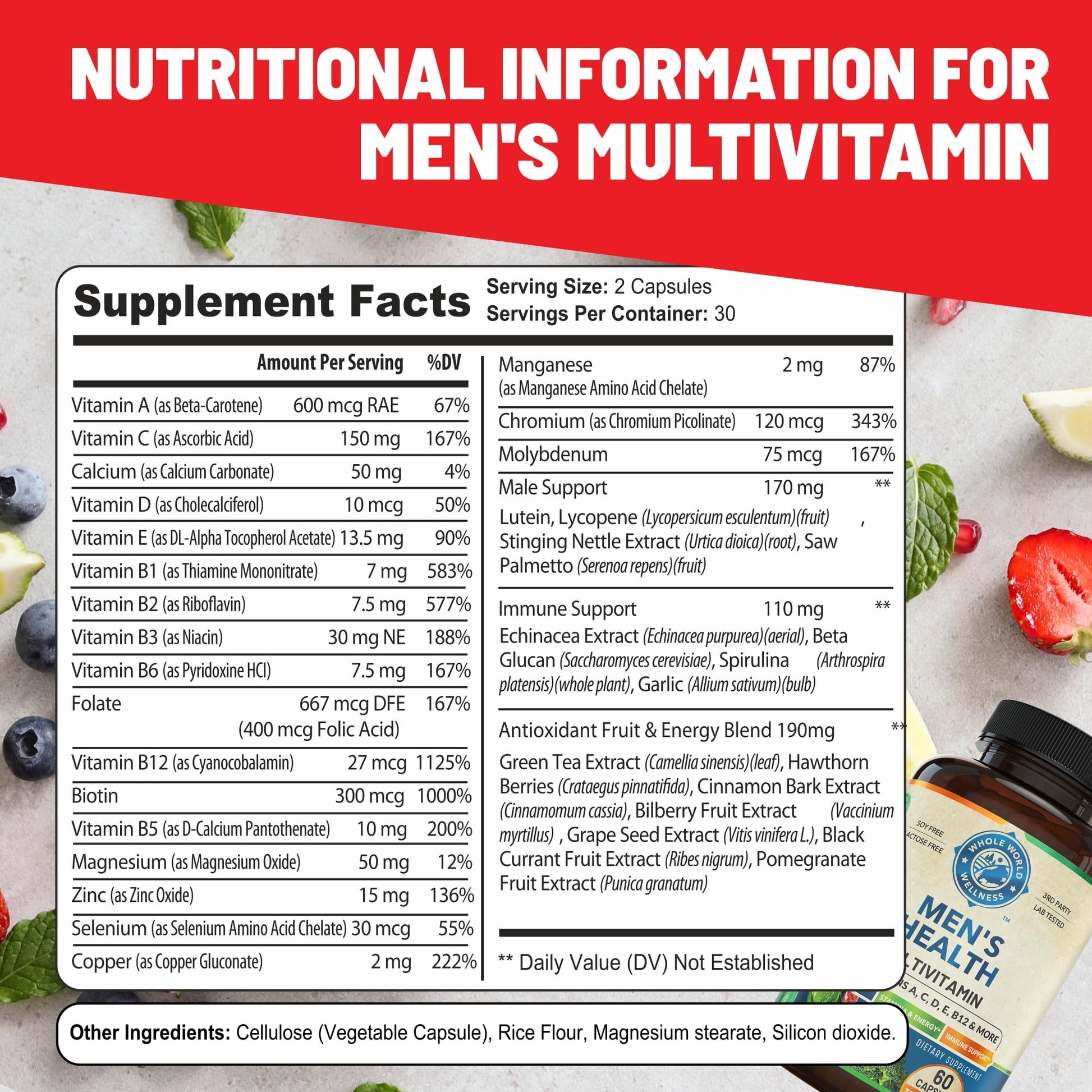 Whole World Wellness Mens Daily Multivitamin Multimineral Supplement for Energy, Focus, Stamina & Performance. Made for Men with 30+ Nutrients, Fruit & Energy Blend. Mens Vitamins, Made in The USA. WHOLE WORLD WELLNESS Au supplements