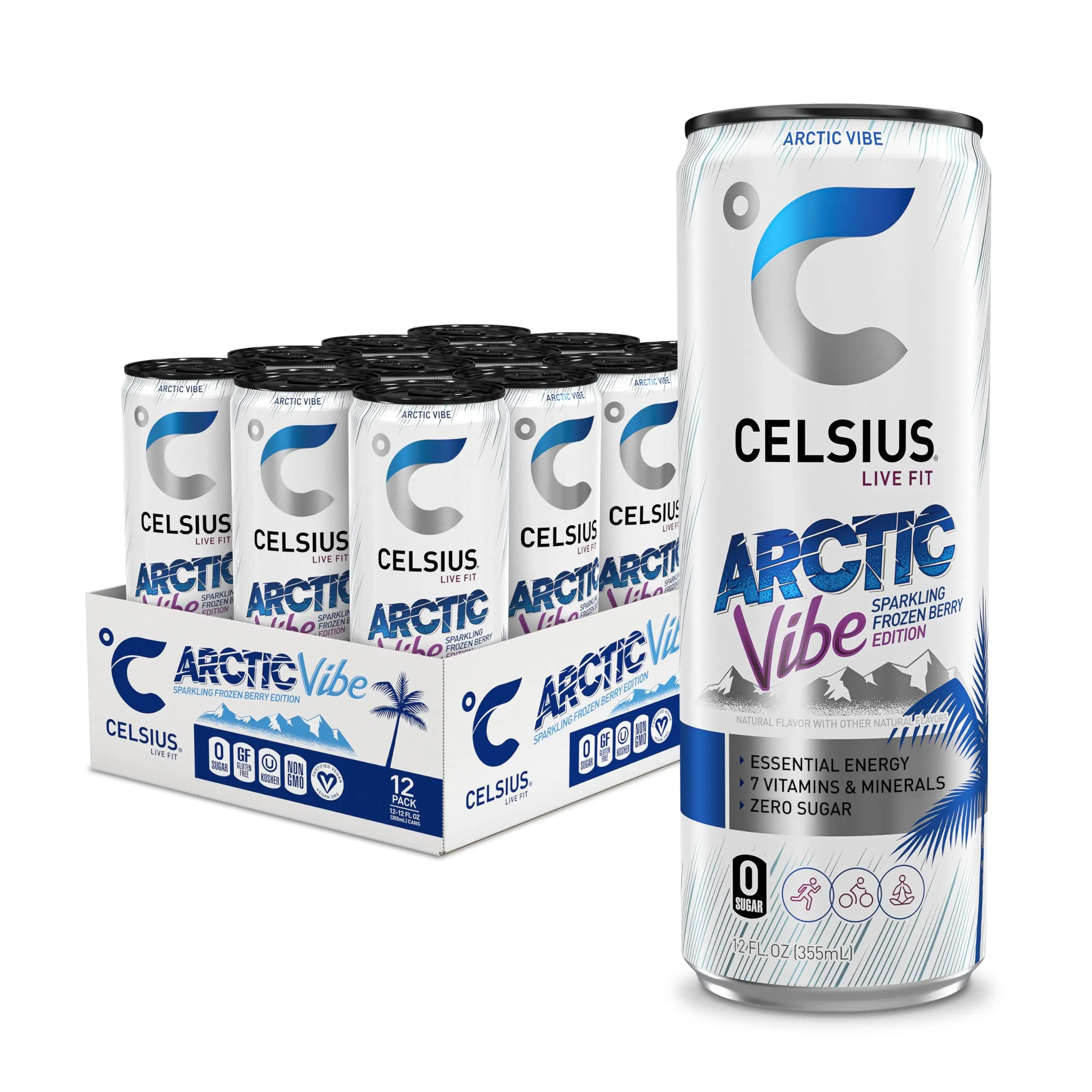 CELSIUS Arctic Vibe Sparkling Frozen Berry, Functional Essential Energy Drink, 12 Fl Oz CELSIUS Au supplements