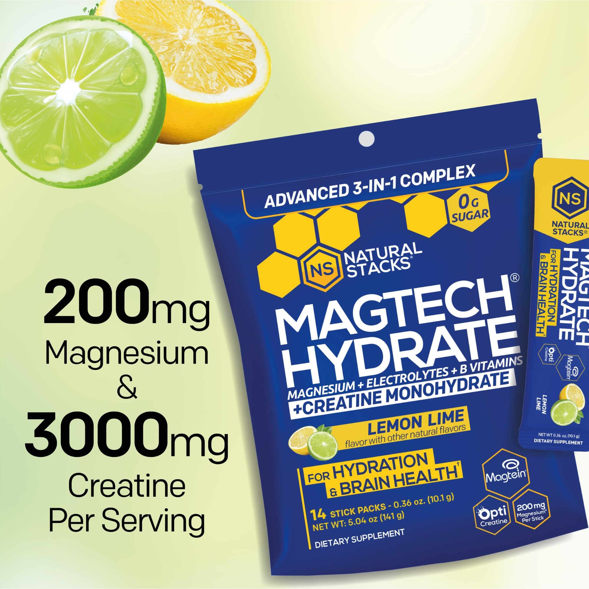 Magtech Magnesium Capsules + Hydration Creatine Powder Lemon Lime Bundle - 3 Forms of Magnesium - Featuring Magtein L-Threonate - Brain Health & Hydration Support* - 44 Total Servings NATURAL STACKS Au supplements