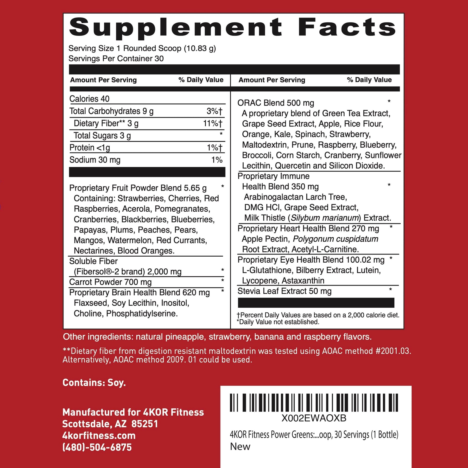 4KOR Fitness Power Reds & Greens: an Energizing Greens Drink Made up of Antioxidant-Rich Superfoods, Gluten-Free and Vegetarian, 30 Servings (1 Bottle) 4KOR Fitness Au supplements