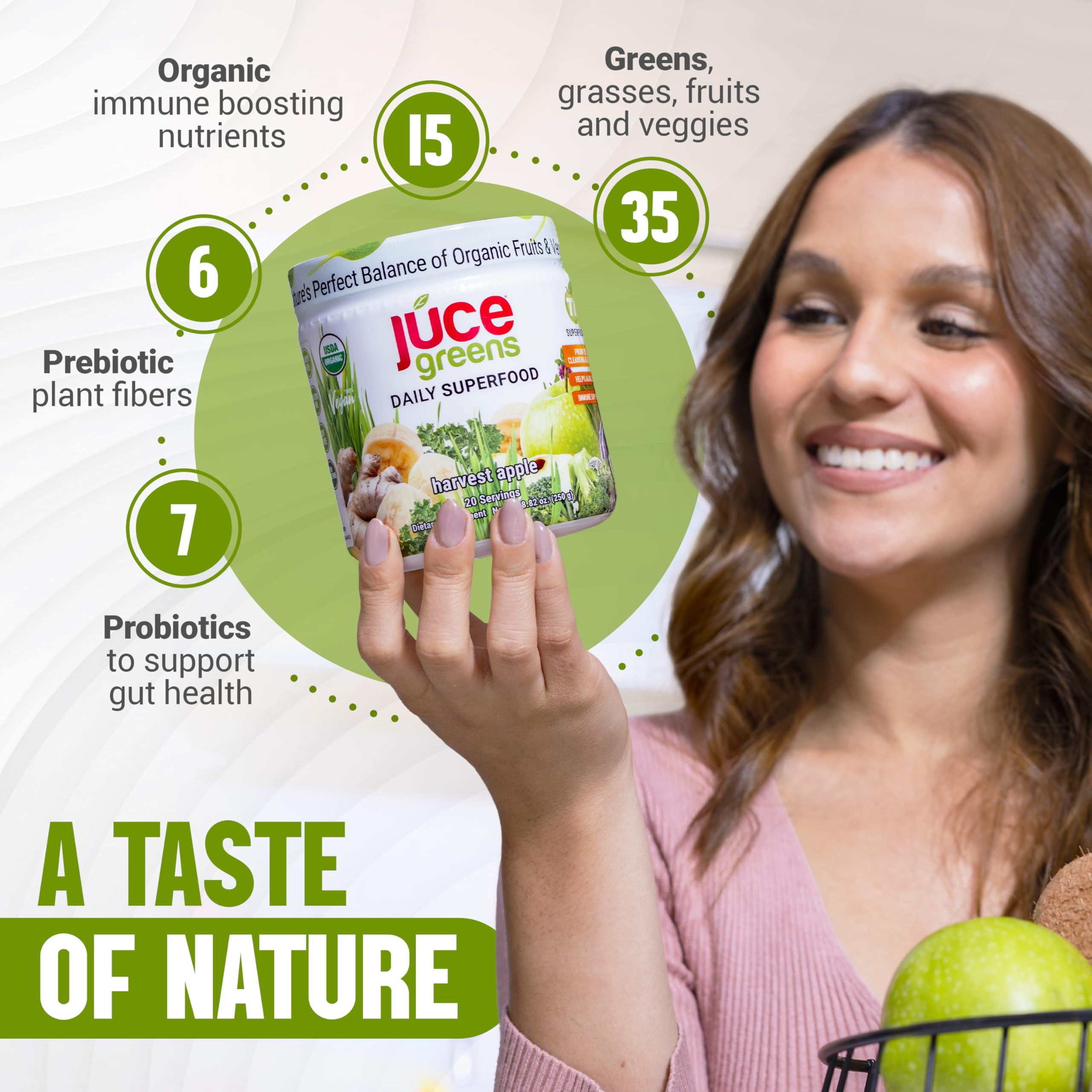 Terra Kai Organics JUCE Green Superfood Powder, Organic Fruits and Veggies Supplement W/ 77 Superfoods Plus Prebiotic Probiotic Blend, Harvest Apple Flavor - 20 Servings (250 g) Terra Kai Organics Au supplements
