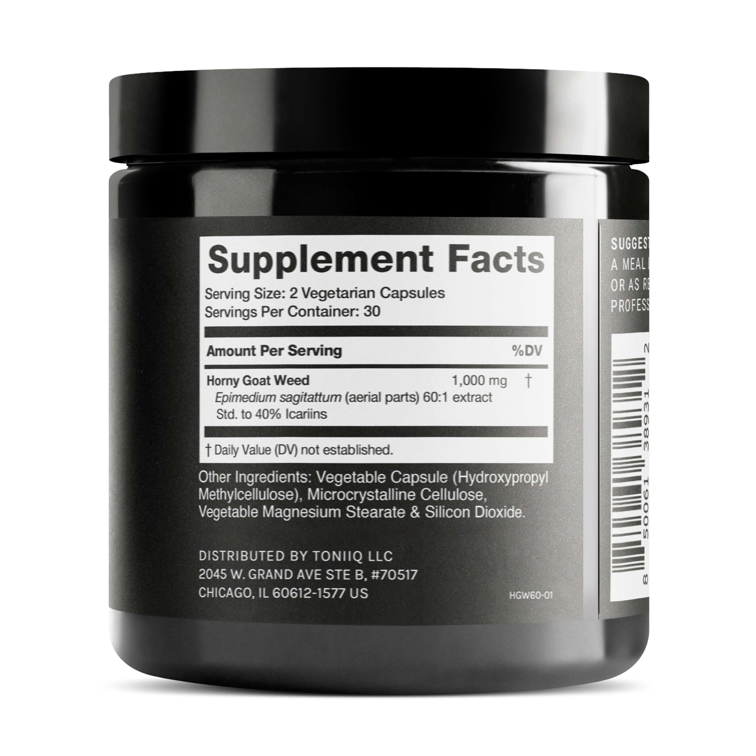 Super Strength Horny Goat Weed for Men & Women 60,000mg - Epimedium sagittatum - 40% Icariins - 60: 1 Concentrated Extract from 1000mg Formula - 3P tested - Premium hornygoatweed for Men - 60 Caps Toniiq Au supplements
