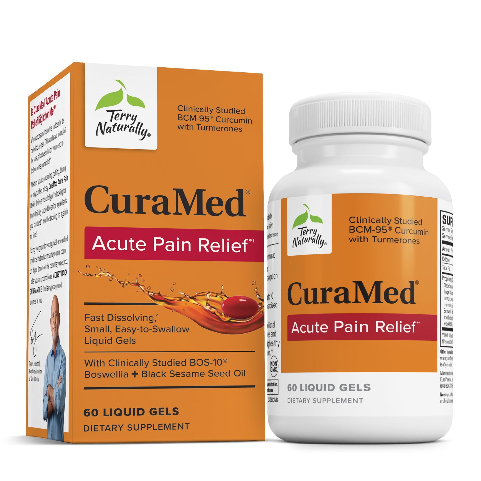 Terry Naturally CuraMed Acute Pain Relief - Supplement with BCM-95 Curcumin & BOS-10 Boswellia - Black Sesame Seed Oil to Support Relief of Occasional Discomfort - 60 Liquid Gels Terry Naturally Au supplements