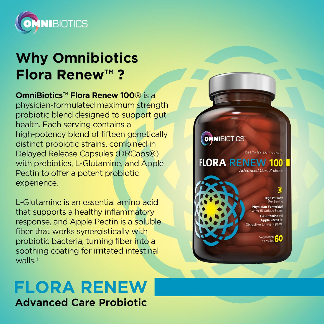 100 Billion Probiotics - 15-Strain Probiotic for Women & Men, DRCaps Delayed Release, Prebiotics, L-Glutamine, Apple Pectin, Gut Lining Support, Shelf Stable, Non-GMO, 60 Vegan Capsules for Adults OmniBiotics Au supplements