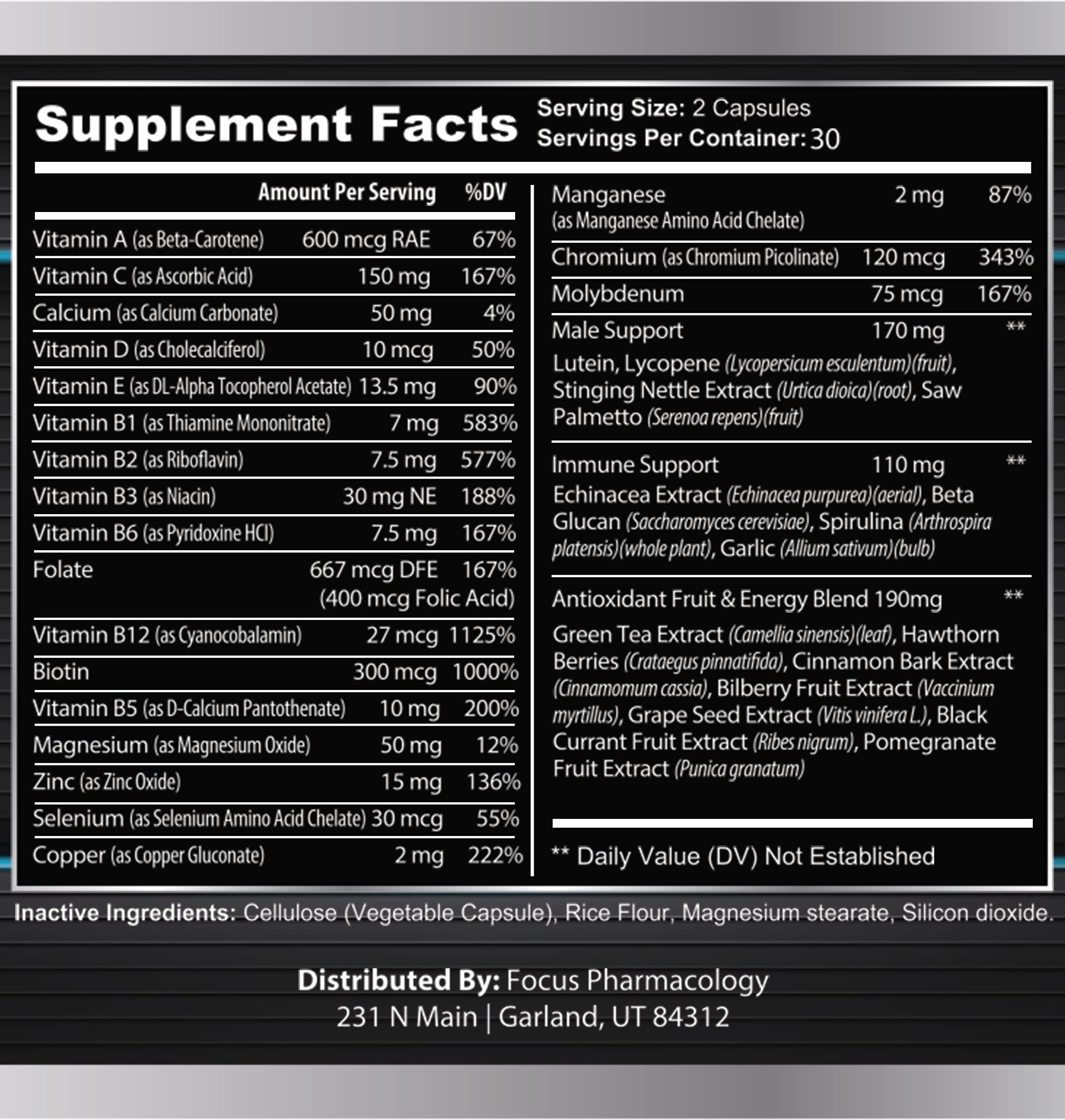 Focus Pharmacology Men's Daily Super Multi-Vitamin for Men - 60 Ct Blend of Vitamins, Minerals, Plus Herbs for Prostate Health and General Energy/Focus Focus Pharmacology Au supplements