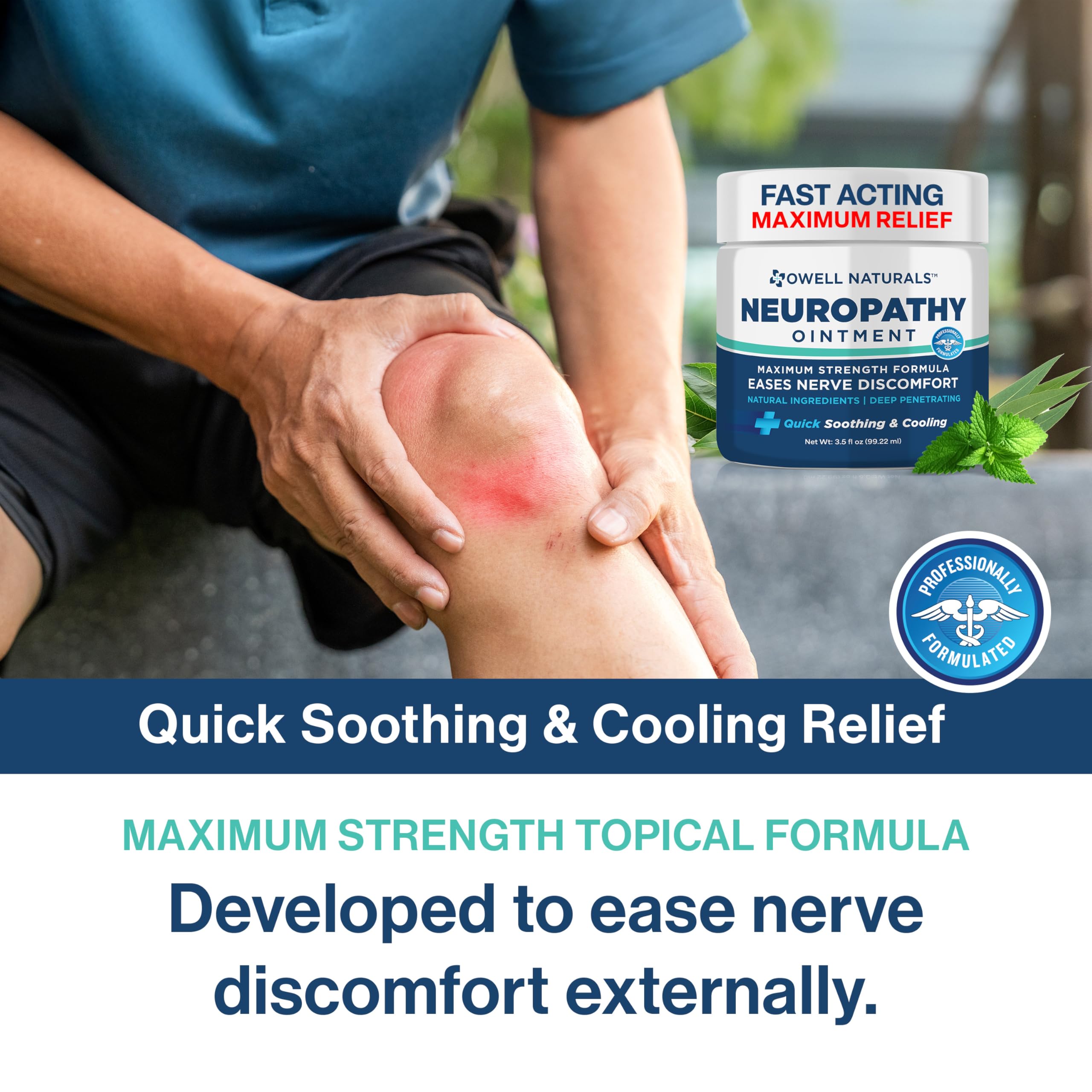 Owell Naturals Neuropathy Nerve Ointment for Feet, Fingers, Hands, Toes, Back, Legs & Arms - Fast-Acting Formula, Max Strength, Cooling Effect, 3.5 Fl Oz Owell Naturals Au supplements