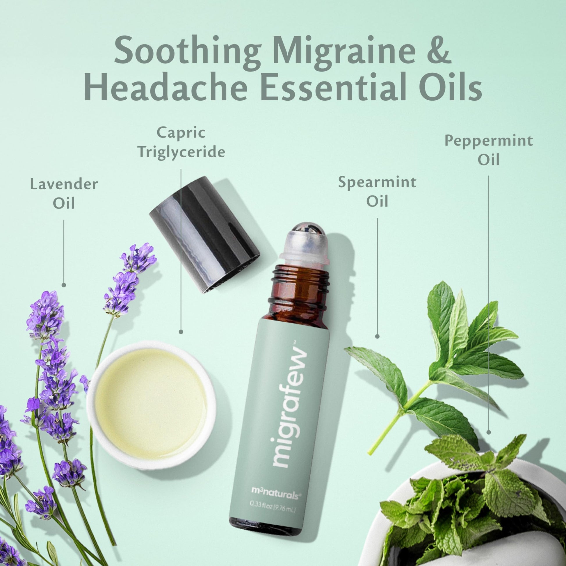 MigraFew Aromatherapy Migraine Roll On | Compact Headache Relief with Cooling Metal Roller for Head Tension and Pressure, Made with Peppermint, Spearmint and Lavender Essential Oils (Pack of 2) by M3 M3 Naturals Au supplements