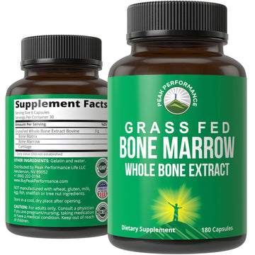 Peak Performance Grass Fed Bone Marrow - Whole Bone Extract Supplement 180 Capsules. Superfood Pills Rich in Collagen, Vitamins, and Amino Acids. from Matrix, Marrow, Cartilage. Ancestral Tablets Peak Performance Au supplements