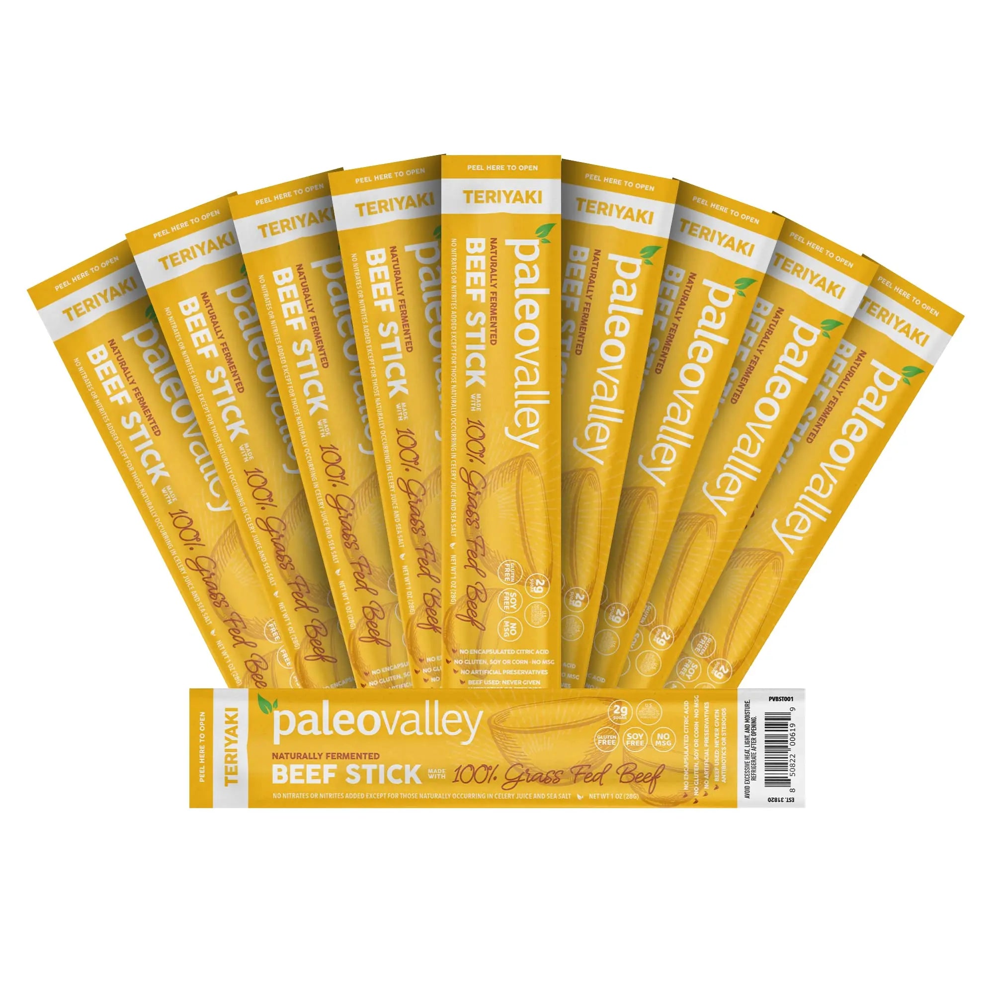 Paleovalley 100% Grass Fed Teriyaki Beef Sticks - Delicious Gluten Free Beef Snack - High Protein Keto Friendly Paleovalley Au supplements