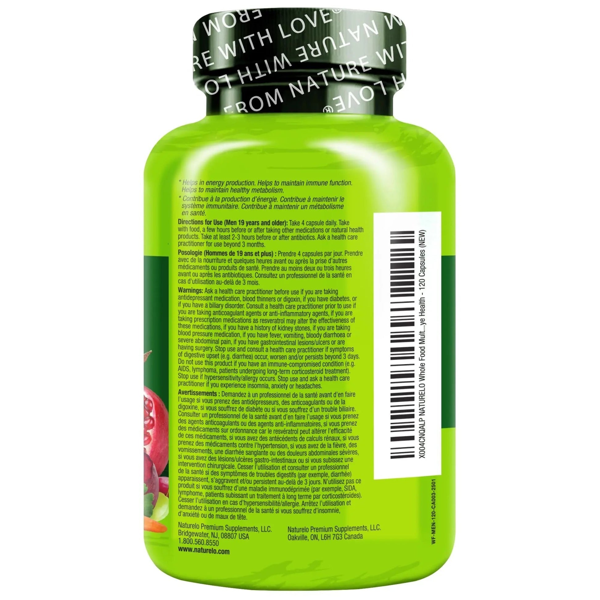 NATURELO Mens Multivitamins - Whole Food Multivitamin for Men with Vitamins, Minerals - 120 Vegetarian Capsules for Energy, Brain, Heart, Eye Health* NATURELO Au supplements