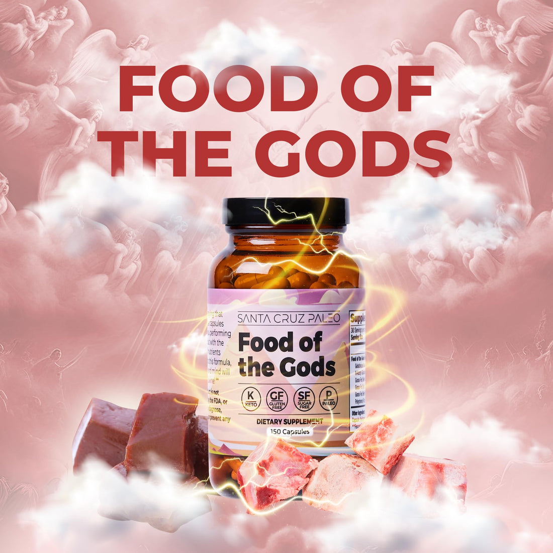 Santa Cruz Paleo, Food of the Gods Grass Fed Beef Organ Supplement for Men and Women, with Collagen, Maca Root, Colostrum, Bone Broth, Iron, Vitamin B12, Gluten Free, Keto Friendly, 30 Servings Santa Cruz Paleo Au supplements