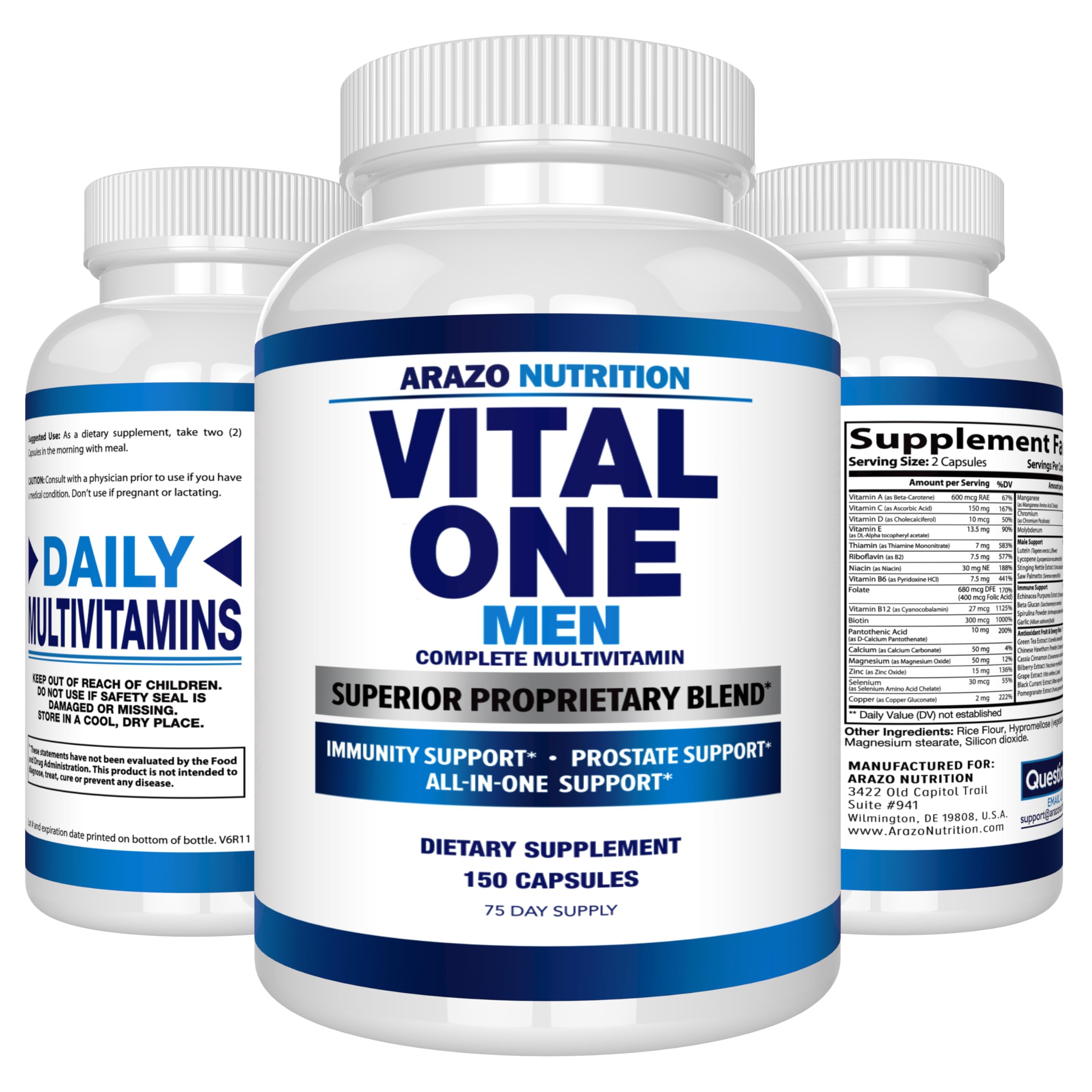 Arazo Nutrition Vital One Multivitamin for Men – Daily Wholefood Supplement - 150 Vegan Arazo Nutrition Au supplements