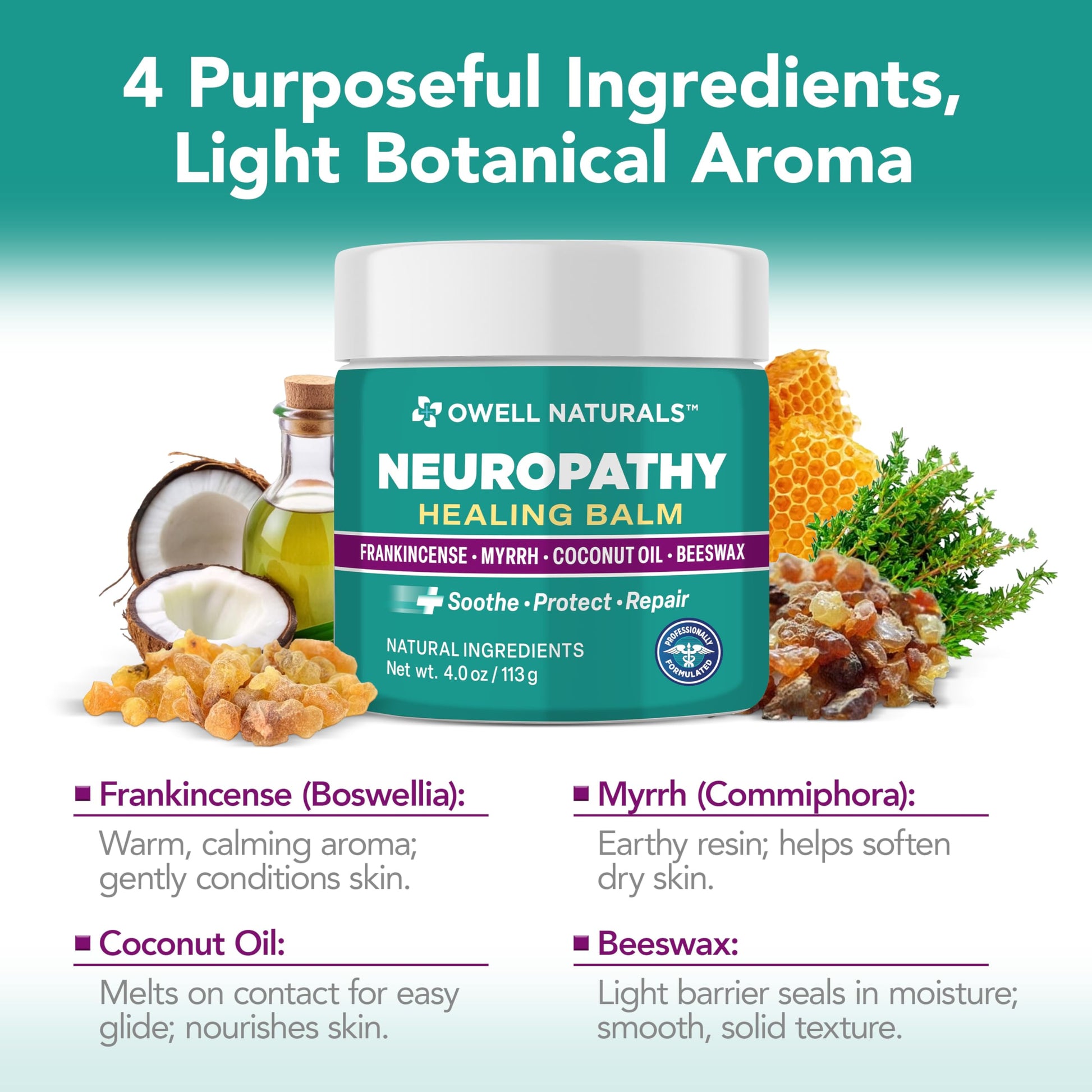 OWELL NATURALS Neuropathy Healing Balm, Fast Acting, with Frankincense, Myrrh, Coconut Oil & Beeswax, Natural Ingredients – Soothe, Protect & Repair, 4 oz (Pack of 1) Owell Naturals Au supplements