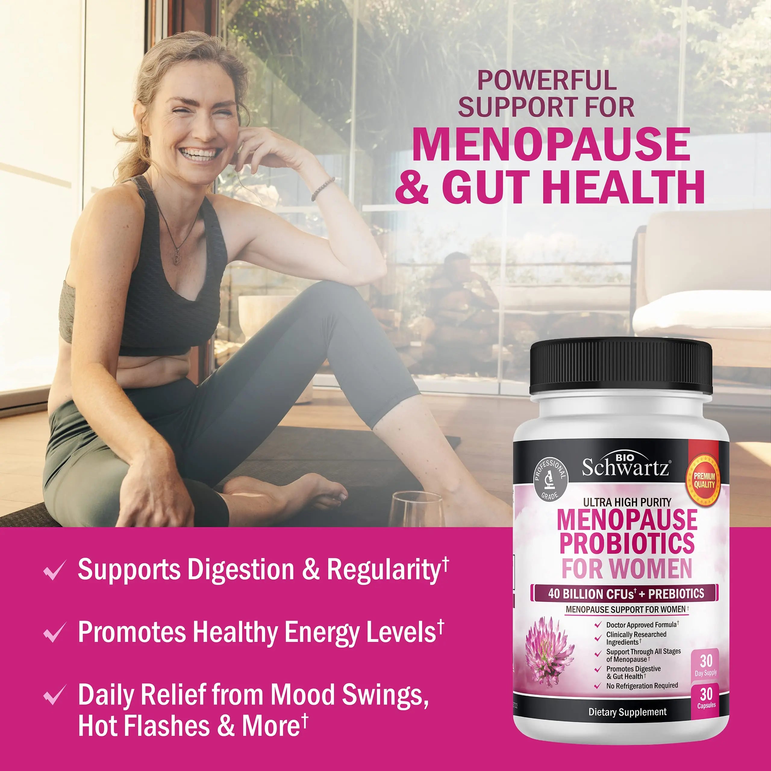 Menopause Support Probiotics for Women - Hot Flashes Night Sweats Mood Swings BioSchwartz Au supplements