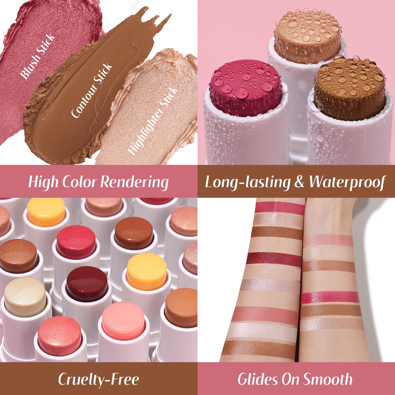 KIMUSE Face Sticks Trio, Cream Blush Stick & Highlighter Stick & Contour Stick for Sculpt the Cheeks, Long Lasting Cream Contour Stick Trio for Face Makeup, with Brush KIMUSE Au supplements