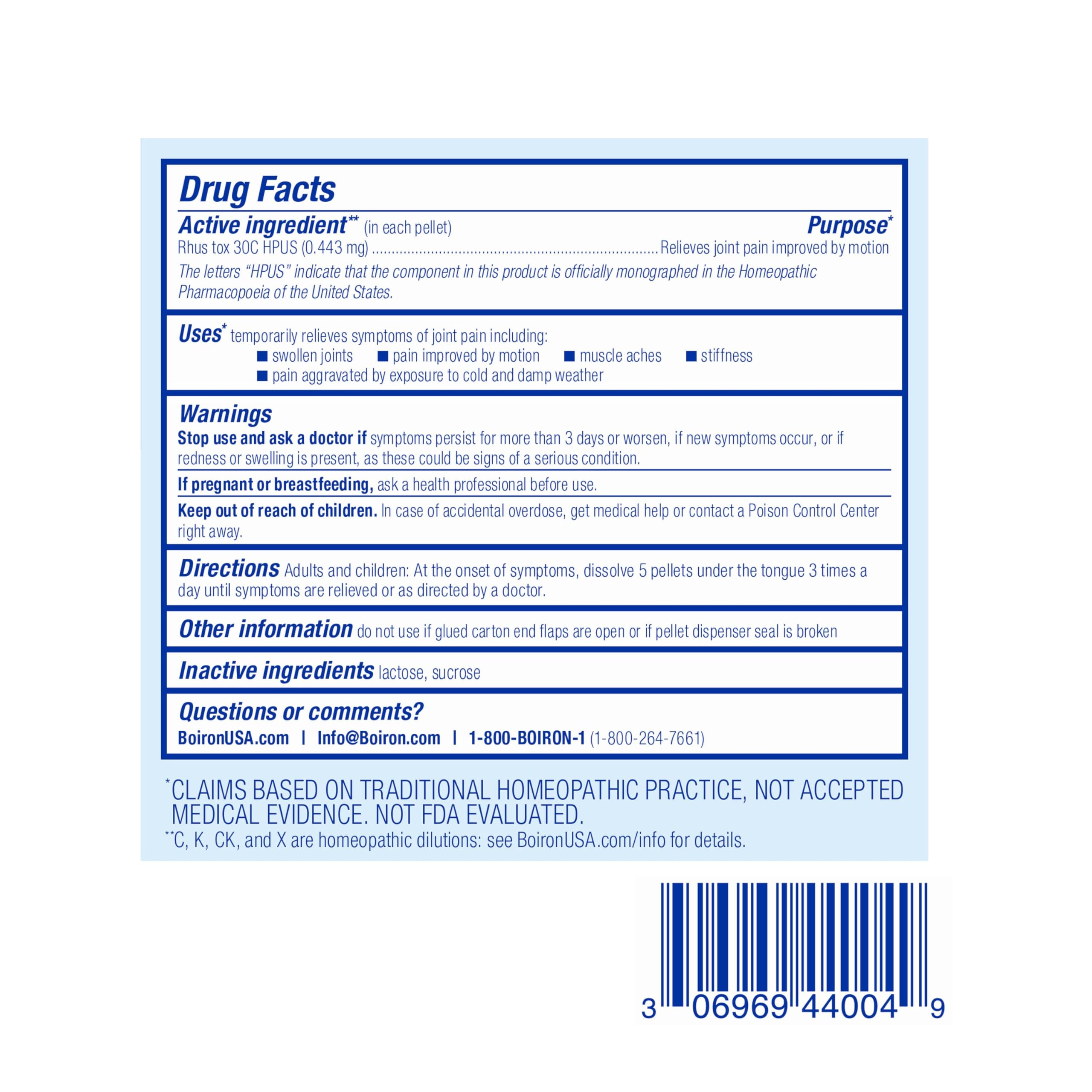 Boiron Rhus Tox 30C Homeopathic Medicine for Relief from Joint Pain, Muscle Aches, Swollen or Stiff Joints, and Weather Related Aches - 3 Count (240 Pellets) Boiron Au supplements