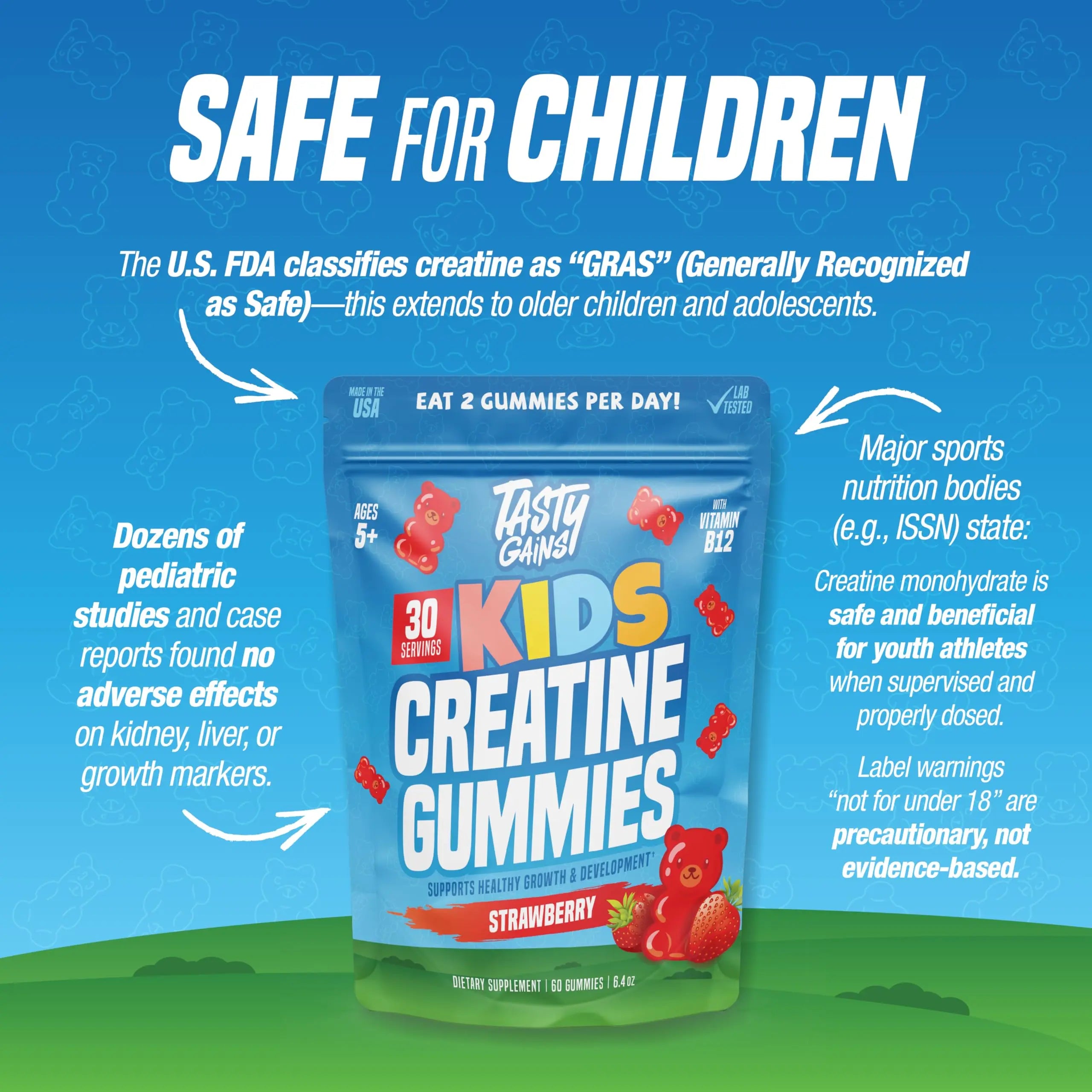 TASTY GAINS Kids & Teen Creatine Gummies with Vitamin B12 for Growth Support, Easy Chew Daily Supplement, Gummy Vitamins for Kids and Teens, Ages 5+ TASTY GAINS Au supplements