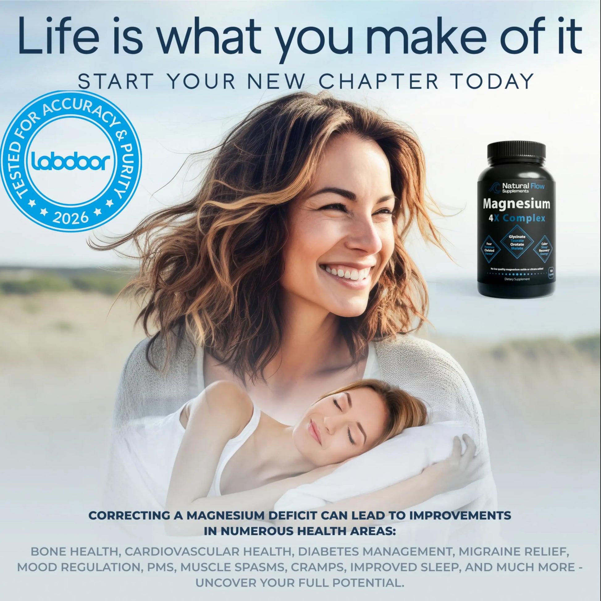 Natural Flow 4X Magnesium Supplement, Magnesium Glycinate, Taurate, Malate, Orotate Complex, Calm Sleep and Cramp Support Blend, No Mag Citrate or Oxide, 120 Capsules Natural Flow Supplements Au supplements