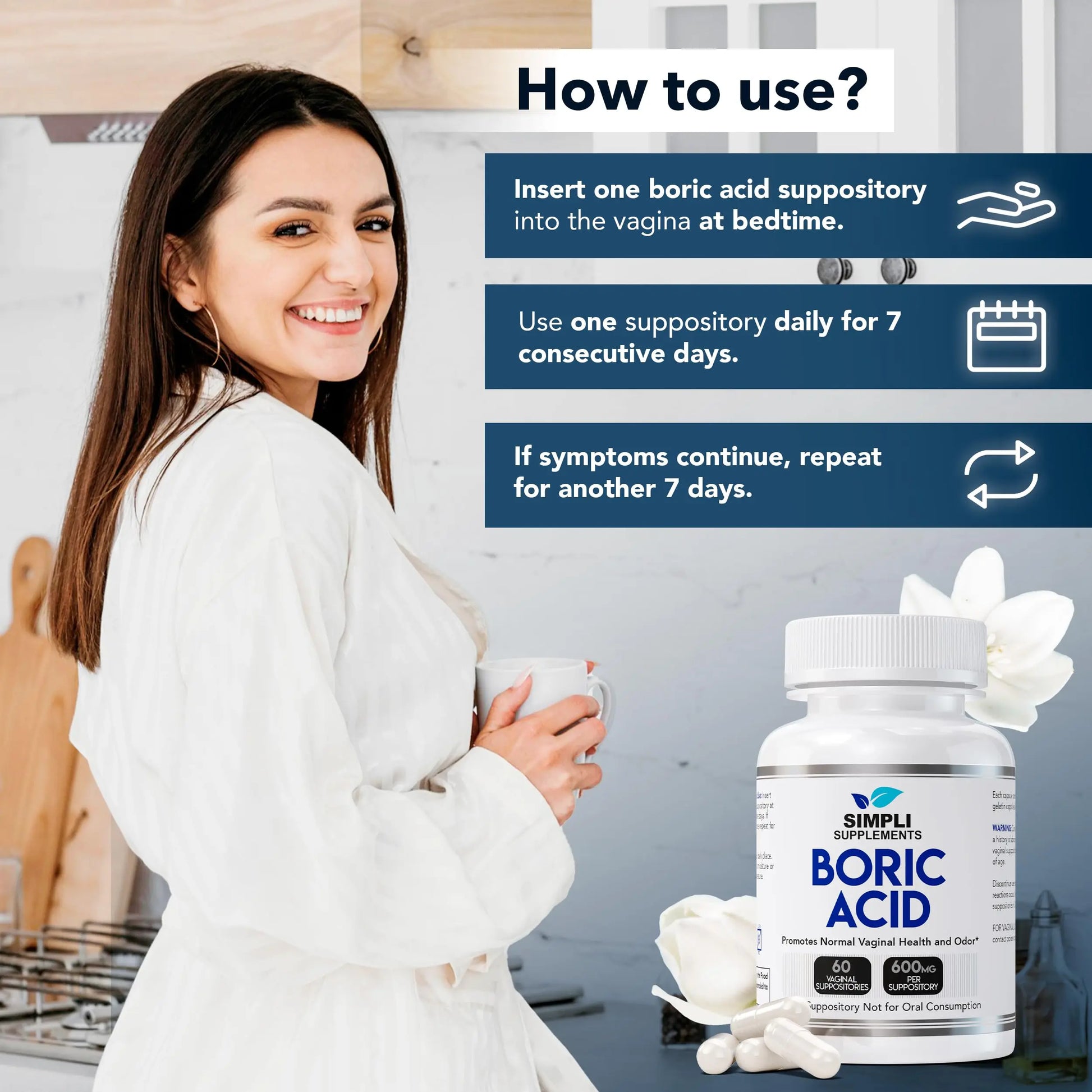 Simpli Supplements Boric Acid Suppositories for Women 600mg – 60 Count | Vaginal pH Balance Support | Feminine Care | Helps Maintain Freshness & Odor Control Simpli Supplements Au supplements