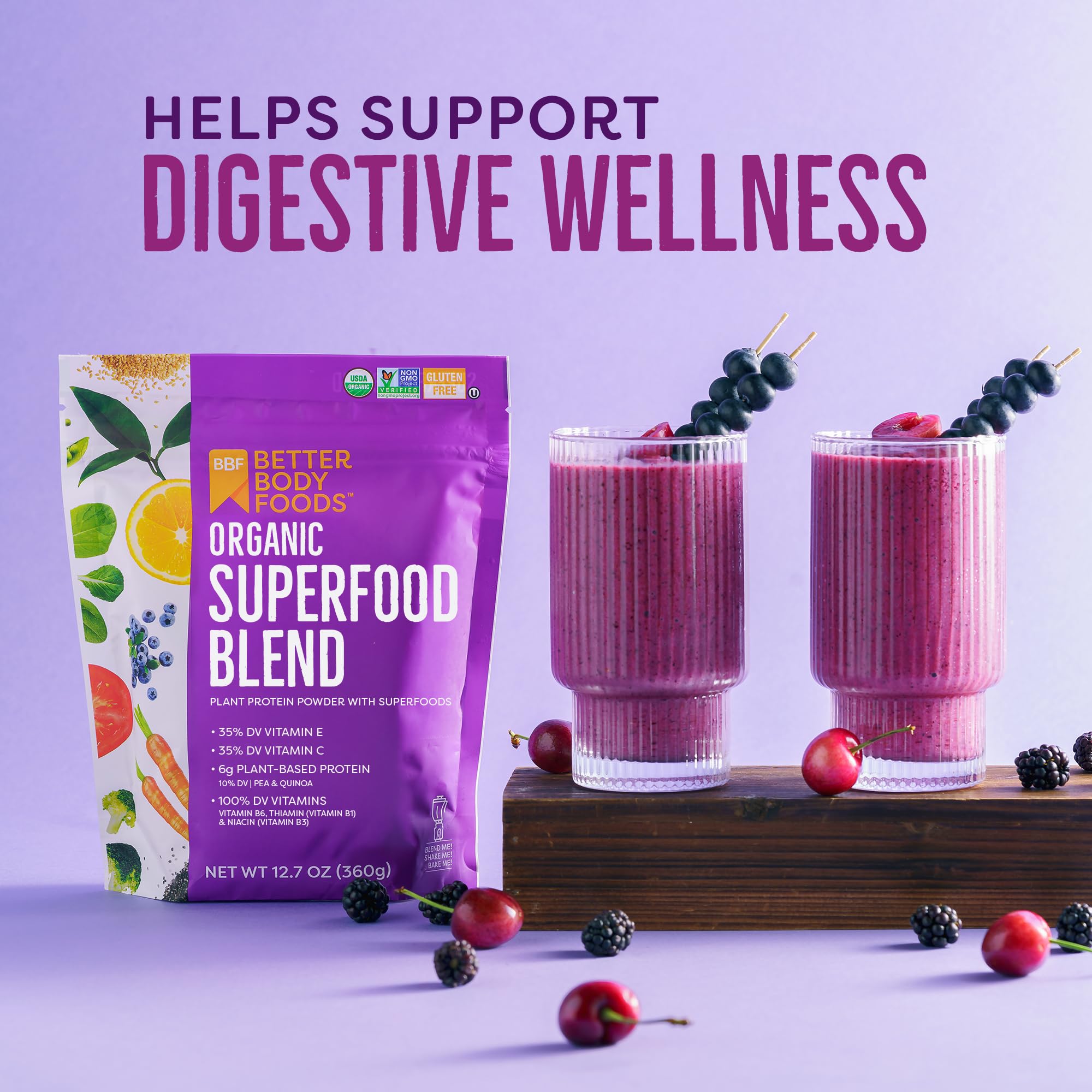 BetterBody Foods Organic Superfood Powder with Protein, Vitamins C, E, and B12 (12.7 oz.)