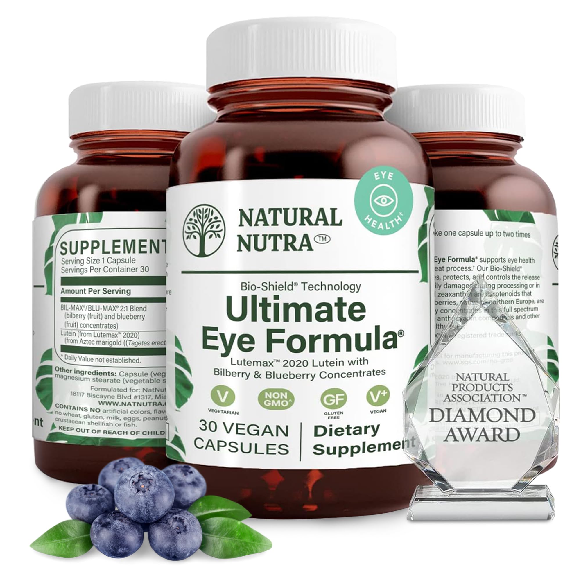 Natural Nutra Ultimate Eye Health Supplement - Bilberry & Blueberry Extract Blend for Day and Night Vision Support, Promotes Color Perception & Eye Clarity - Non-GMO, Vegan - 30 Capsules (Pack of 3) Natural Nutra Au supplements