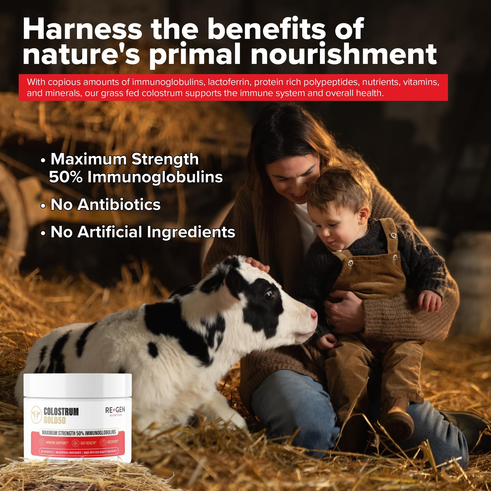 Re+Gen Nutrition Colostrum Gold 50 Bovine Colostrum Powder for Gut Health, Immune Support & Muscle Recovery – 50% IgG Concentration, Grass Fed, Gluten Free, No Artificial Ingredients Re+Gen Nutrition Au supplements
