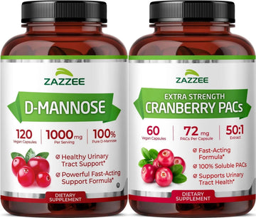 Zazzee Ultimate Urinary Tract Support Bundle | Super Concentrated Proanthocyanidin Cranberry Extract Capsules Plus D-Mannose 1000mg Capsules for UT & Bladder Cleansing (60 Servings Each) Zazzee Au supplements