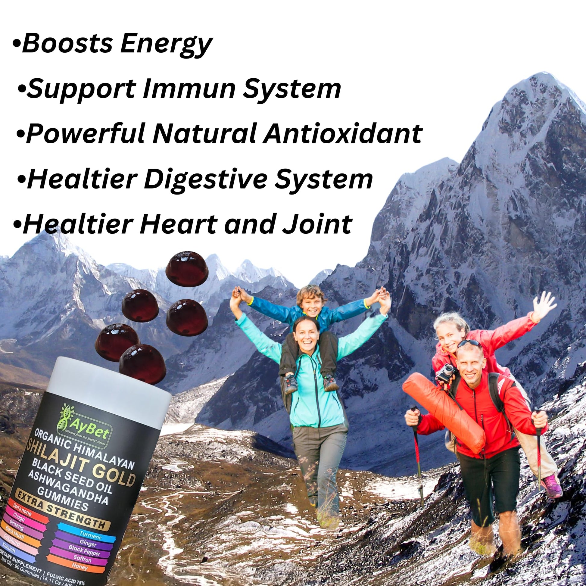 AyBet Organic Himalayan Shilajit Gold Gummies for Men and Women, Black Seed Oil, Ashwagandha, Ginseng, Turmeric, Gokshura, Lion's None, Lab Tested,%75 Fulvic Acid, No Sugar Added, Halal, 90Gummy AyBet Au supplements