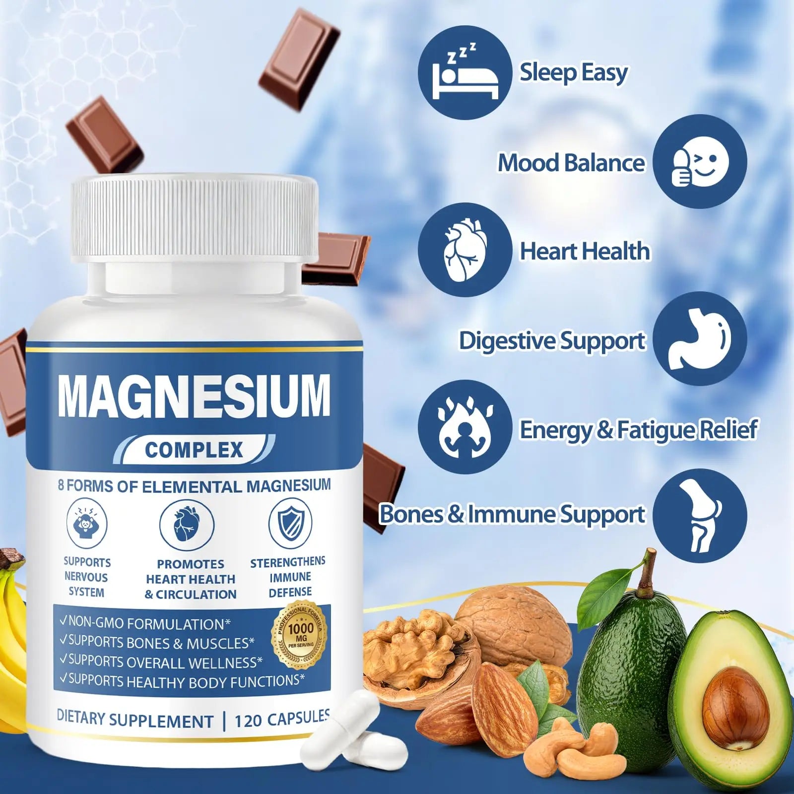 1000mg Magnesium Complex 8 in 1 for Women & Men – Magnesium Glycinate, Citrate, Malate, Taurate, Oxide, Carbonate, Aspartate, Orotate – Vegan Non-GMO, for Sleep, Fatigue & Heart Health, 120 Capsules BOSNETHUINH Au supplements