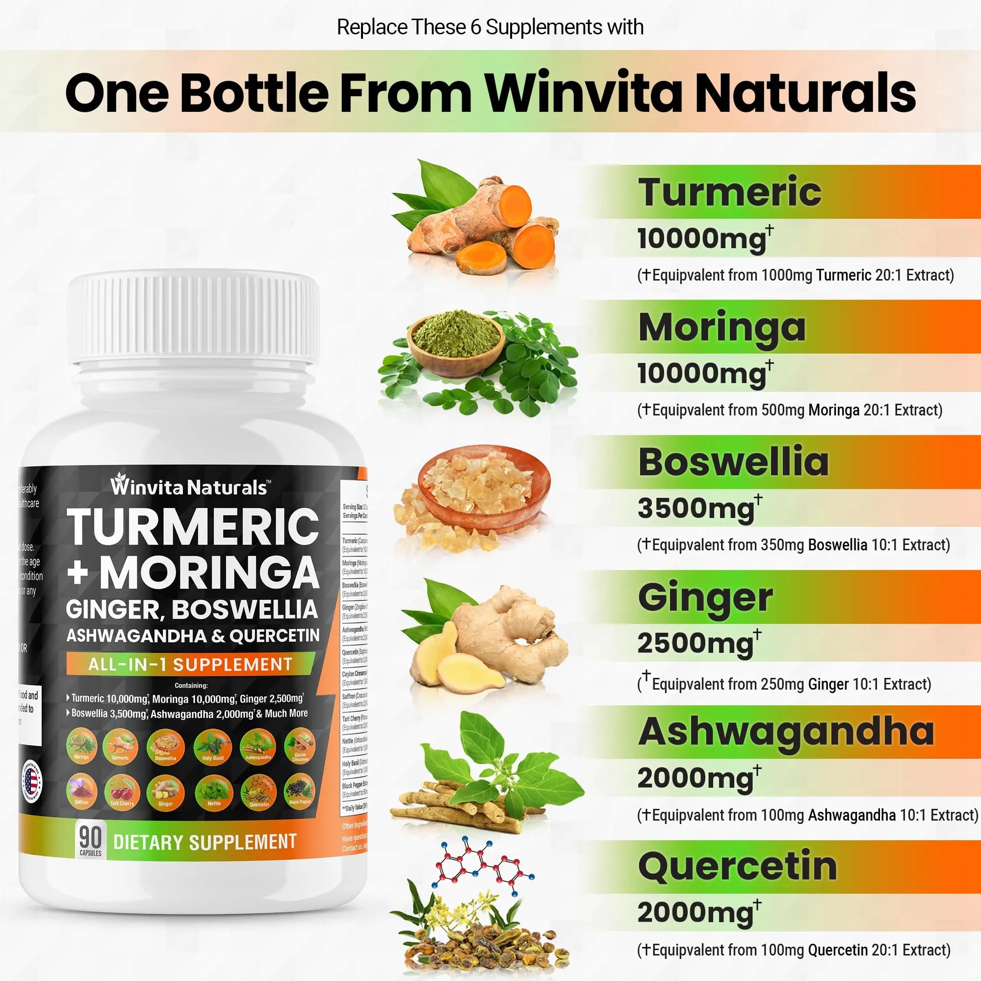 Turmeric Curcumin 10000mg Moringa 10000mg Boswellia 3500mg Ginger 2500mg Winvita Naturals Au supplements