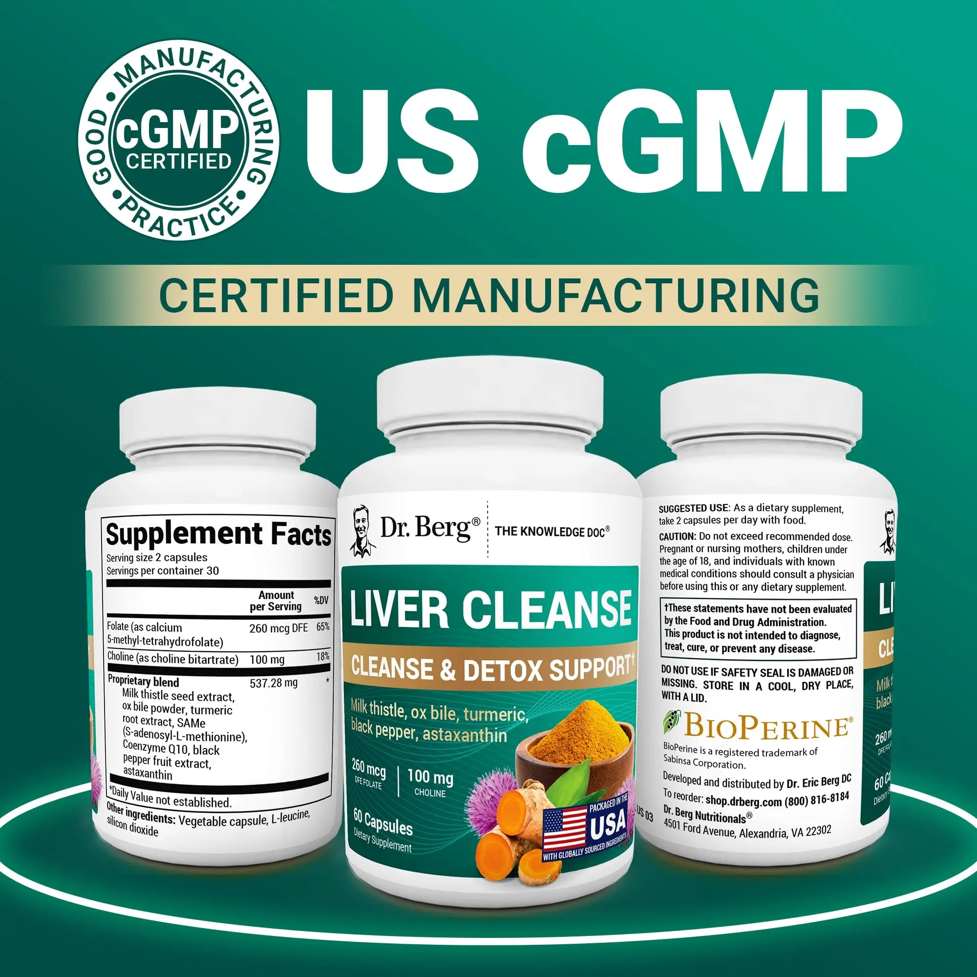 Dr. Berg Liver Cleanse Detox Capsules w/Unique Blend of Milk Thistle, Ox Bile & Folate - Liver Supplement Includes Turmeric, Black Pepper & Choline - 60 Capsules Dr. Berg Nutritionals Au supplements