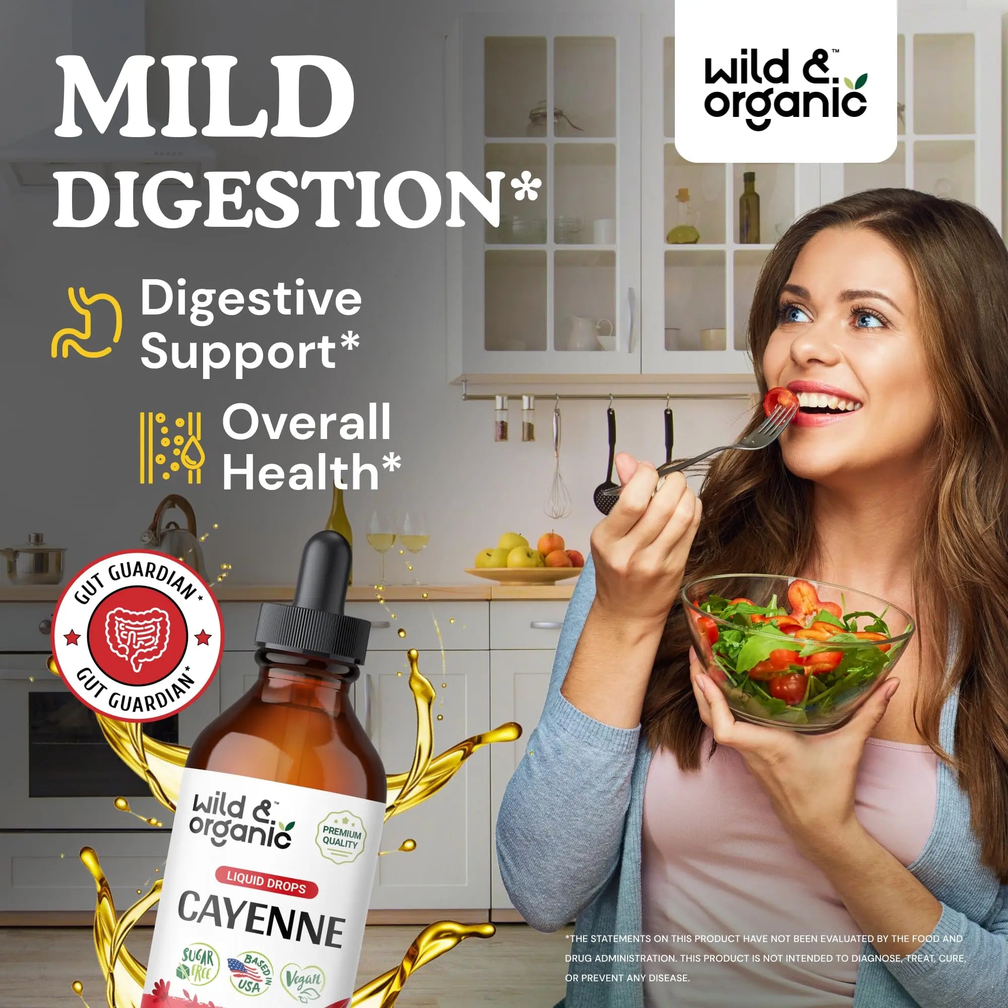 Wild & Organic Cayenne Pepper Tincture - Digestive Support with Capsaicin Extract - Cayenne Pepper Liquid Drops for Overall Well-Being - Unflavored, Vegan, Sugar & Alcohol-Free - 4 fl oz Wild & Organic Au supplements