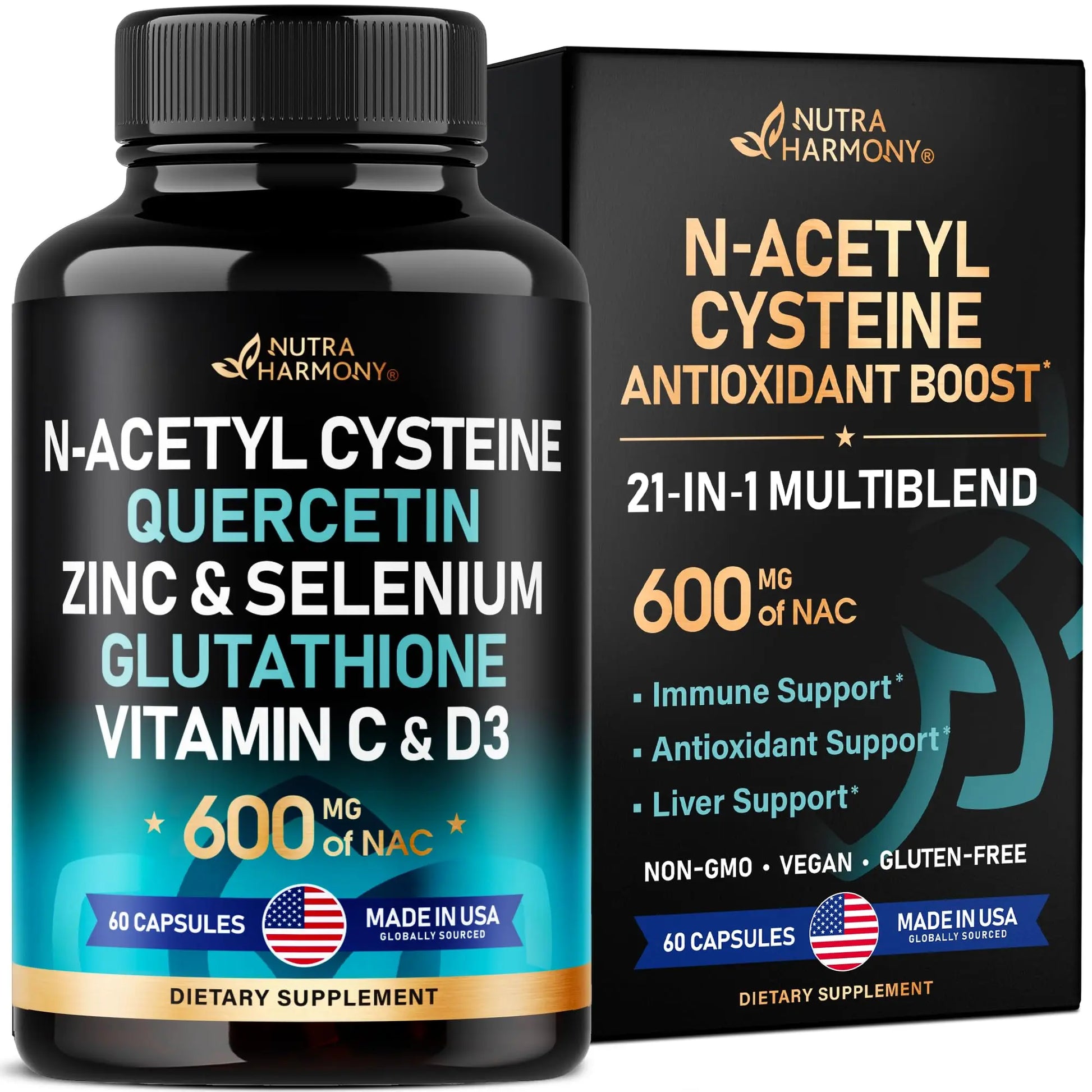 NAC 600 mg Supplement | Quercetin | Zinc | Glutathione | Selenium | Vitamin C & D3 NUTRAHARMONY Au supplements