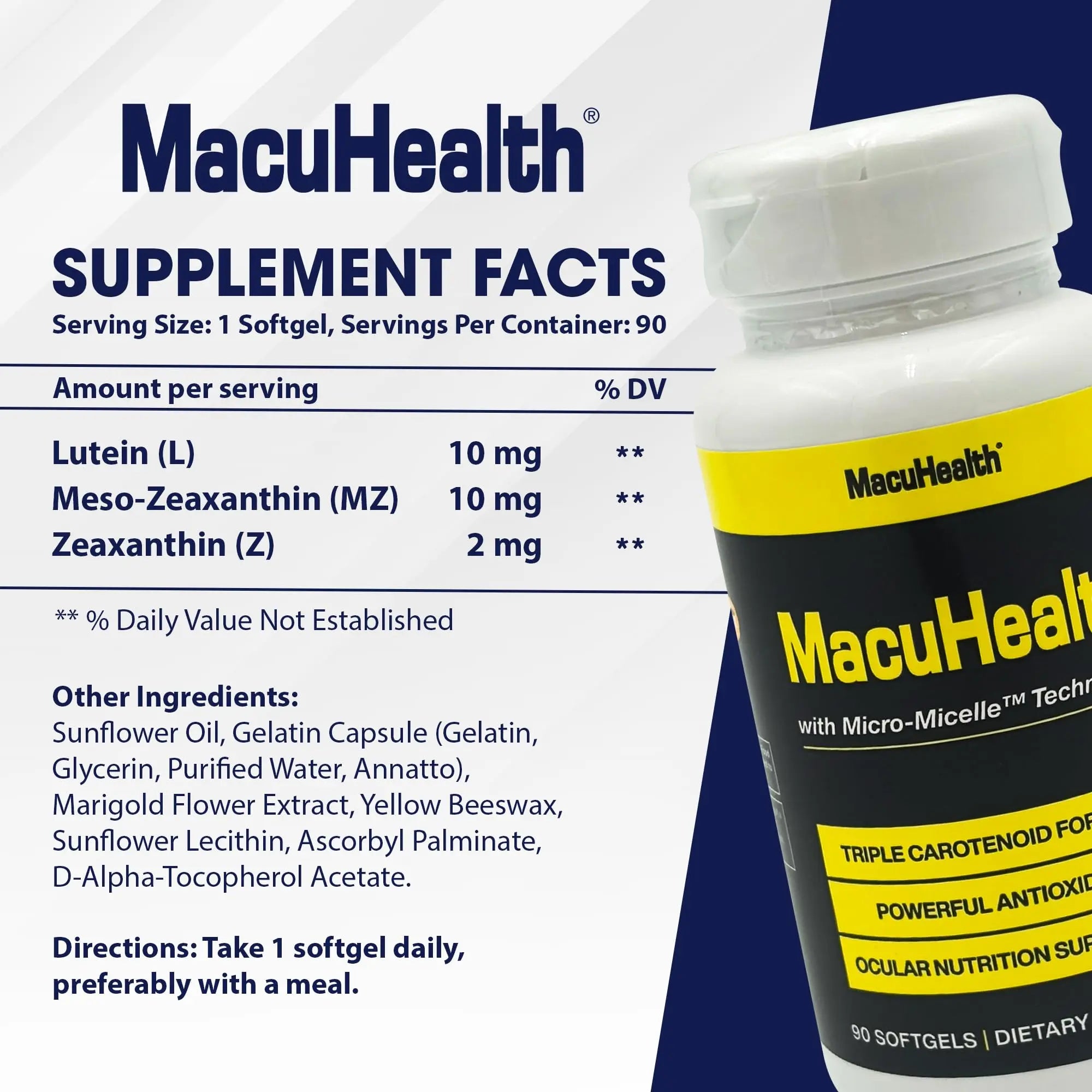 Macuhealth Triple Carotenoid Formula - Eye Vitamins for Adults - 90 Softgels, 3 Month Supply Macuhealth Au supplements