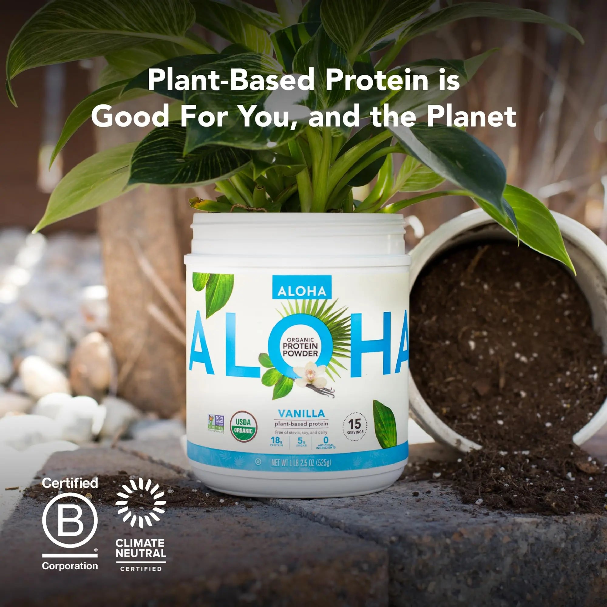 ALOHA Organic Plant Based Protein Powder, Stevia Free, Vanilla, 19.6 oz, 15 Servings PACKAGING MAY VARY ALOHA Au supplements