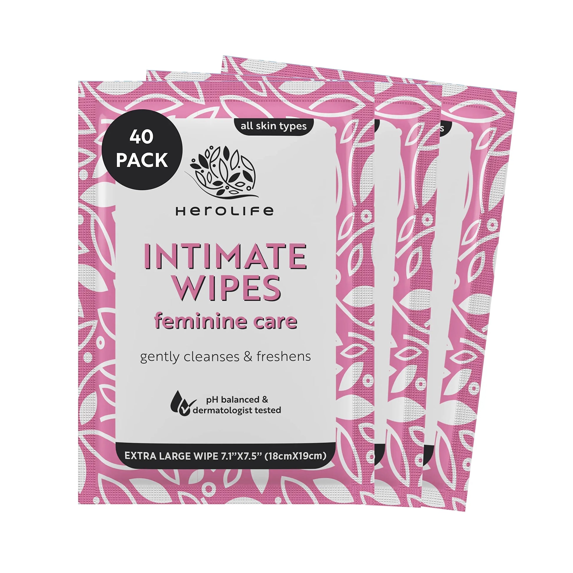 HEROLIFE Personal Wipes for Feminine Care, Single Use To Go, Plant-Based, 1 pack of 40 Single Herolife Au supplements