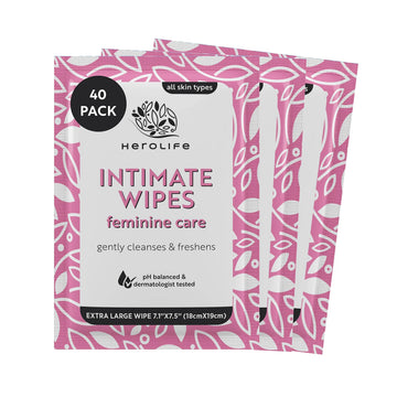 HEROLIFE Personal Wipes for Feminine Care, Single Use To Go, Plant-Based, 1 pack of 40 Single Herolife Au supplements