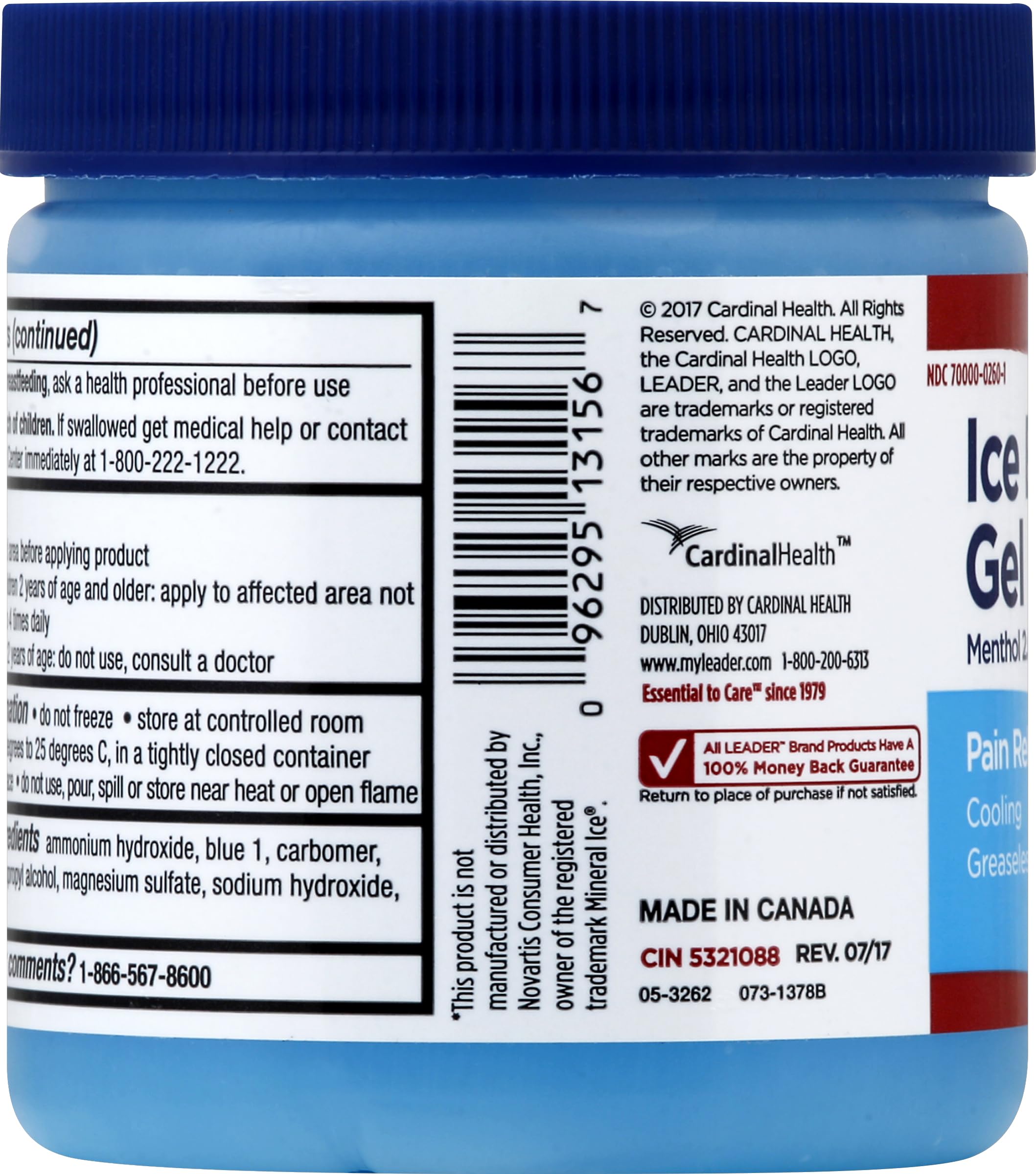 LEADER Ice Blue Gel Pain Relieving Greaseless Fast-Acting Topical Analgesic Cooling Therapy Muscle Joint Long-Lasting Relief Backache Arthritis Sports Injuries soothes Aches 8oz. Each (Pack of 5) Leader Au supplements
