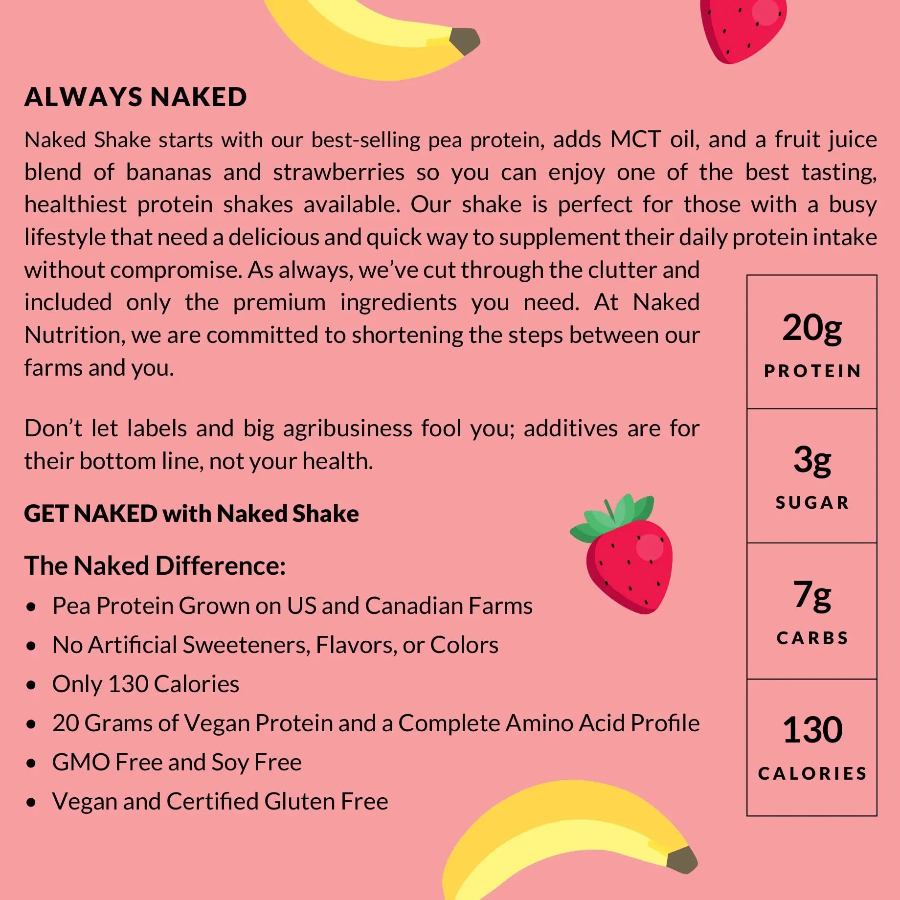 NAKED nutrition Naked Shake - Vegan Protein Powder, Strawberry Banana - Flavored Plant NAKED Au supplements