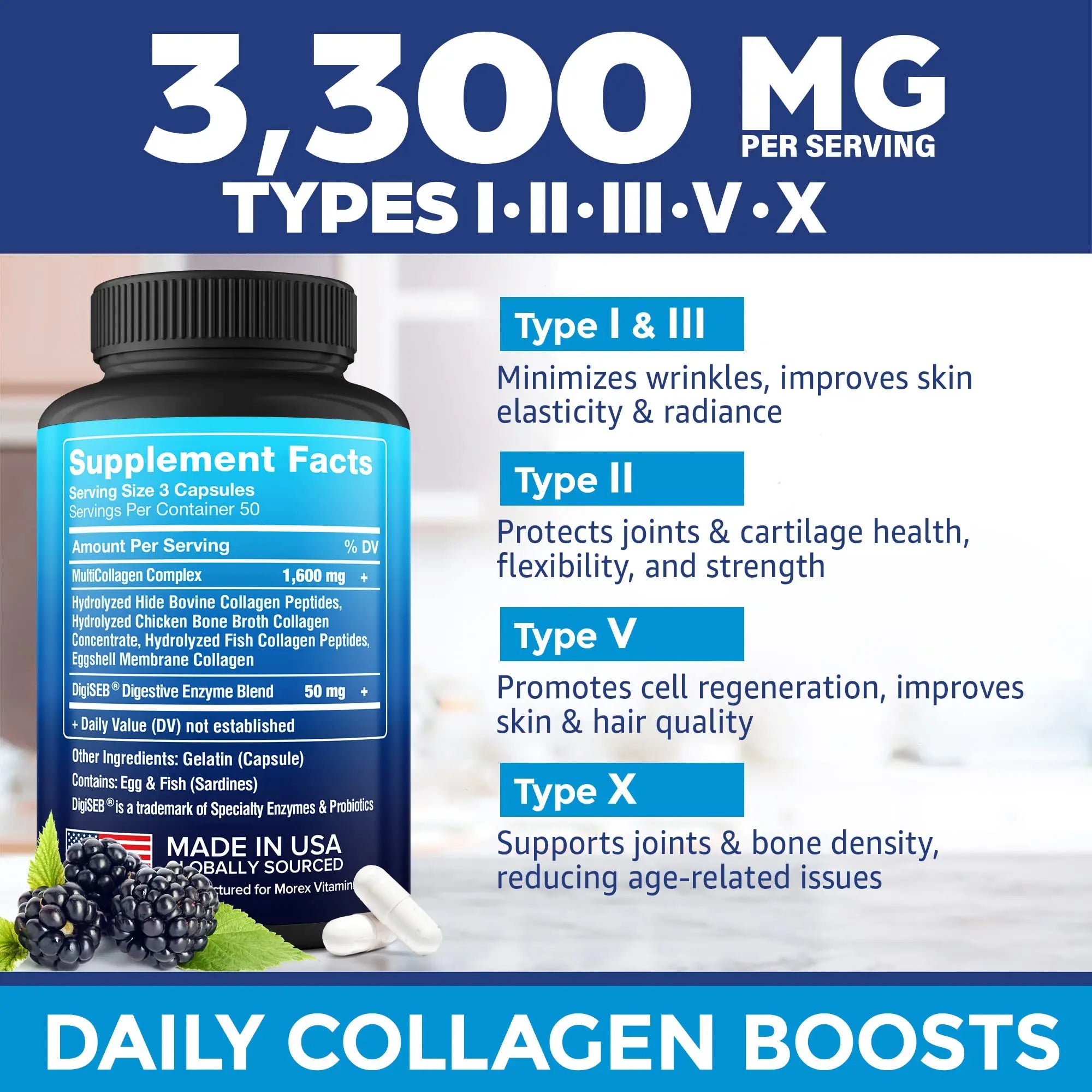 Multi Collagen Pills (Types I, II, III, V & X) - Marine Collagen & Bone Broth Capsules MOREX VITAMINS Au supplements