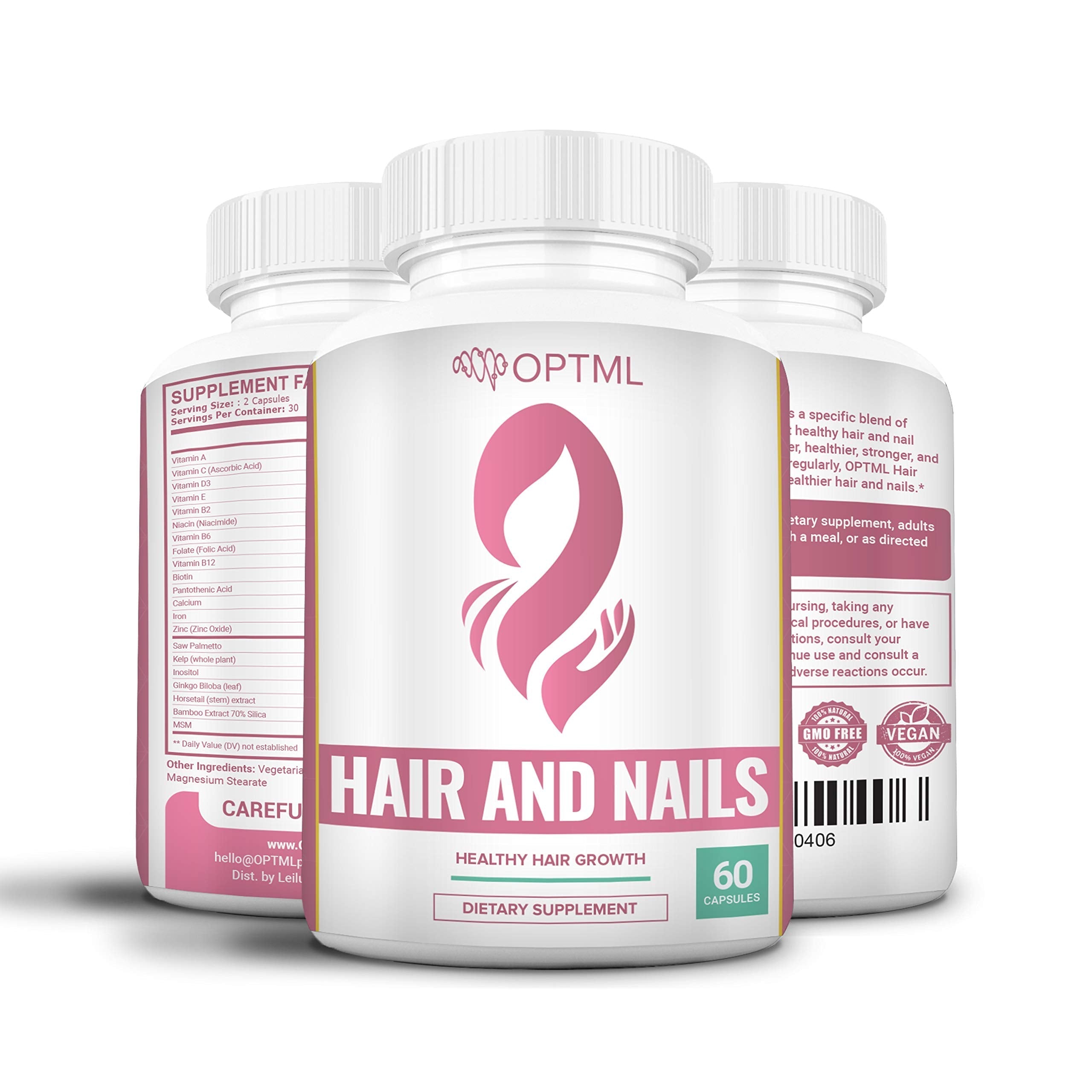 OPTML Hair and Nail Vitamins for Hair Growth and Thickness, Biotin-Infused Hair Pills, Hair Vitamins for Faster Hair Growth and Healthy Nails, for Women and Men, 60 Capsules OPTML Au supplements