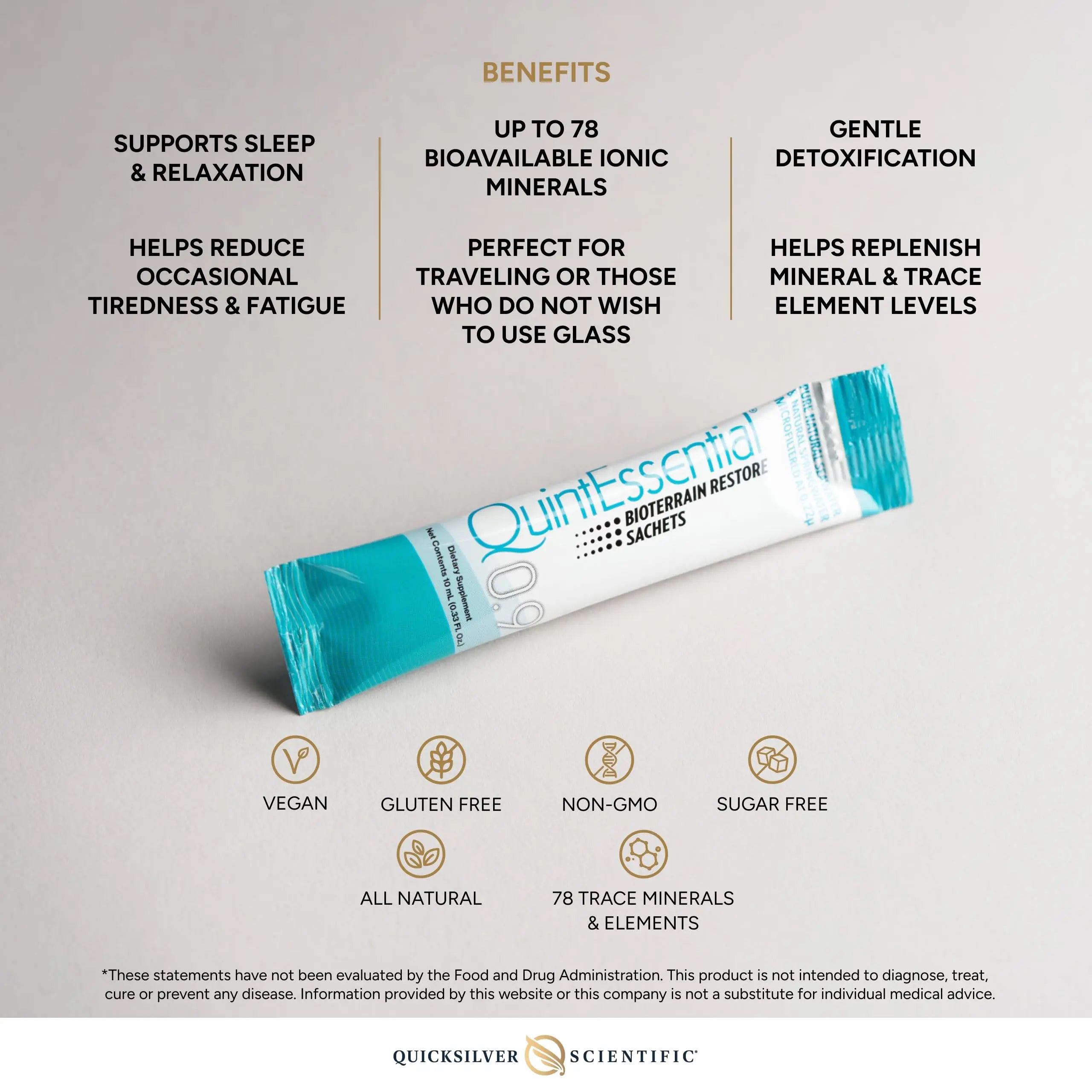 Quicksilver Scientific Quintessential 0.9 Sachets - Isotonic Solution with Sea Water Minerals + Alpine Spring - Liquid Hydration, Electrolyte + Multi Minerals Supplement (30 Count) Quicksilver Scientific Au supplements