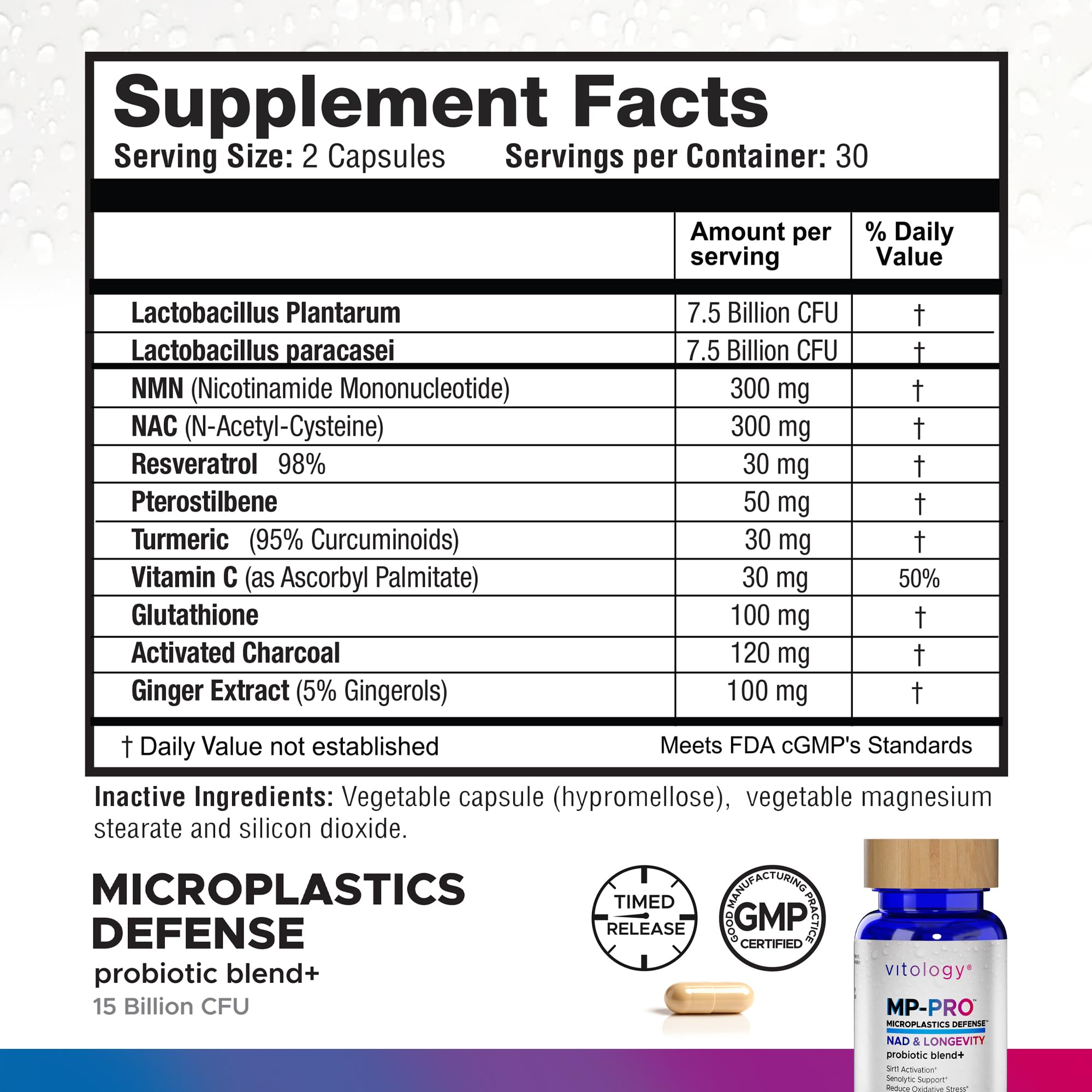 Vitology MP-PRO Microplastics Defense | 15 Billion CFU Probiotic + Antioxidant Blend | NMN, NAC, Glutathione, Resveratrol & Charcoal | Supports Cellular Detox, Longevity & Gut Health – 60 Capsules Vitology Au supplements