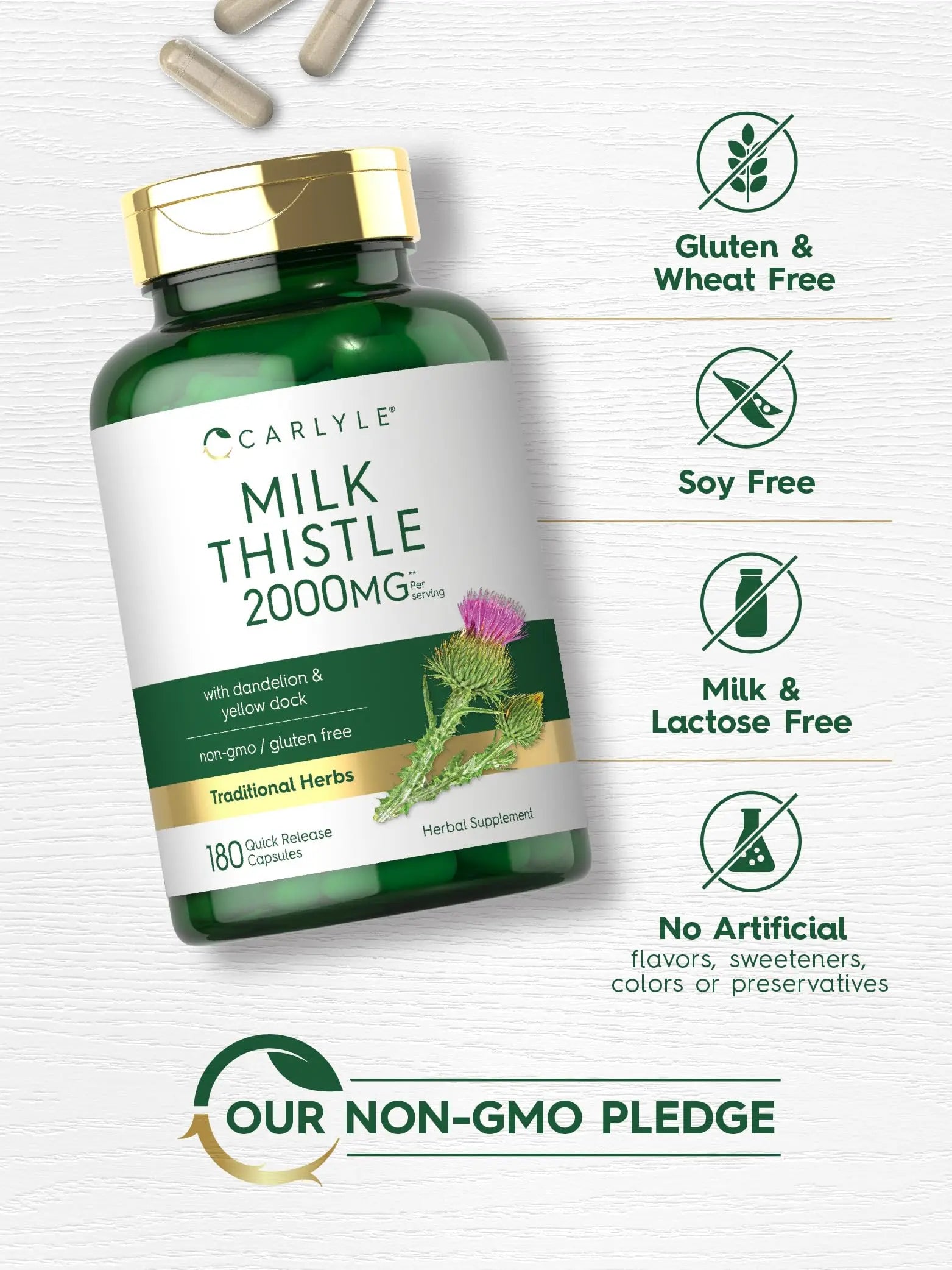 Carlyle Milk Thistle 2000mg | 180 Capsules | with Dandelion & Yellow Dock | Non-GMO Carlyle Au supplements