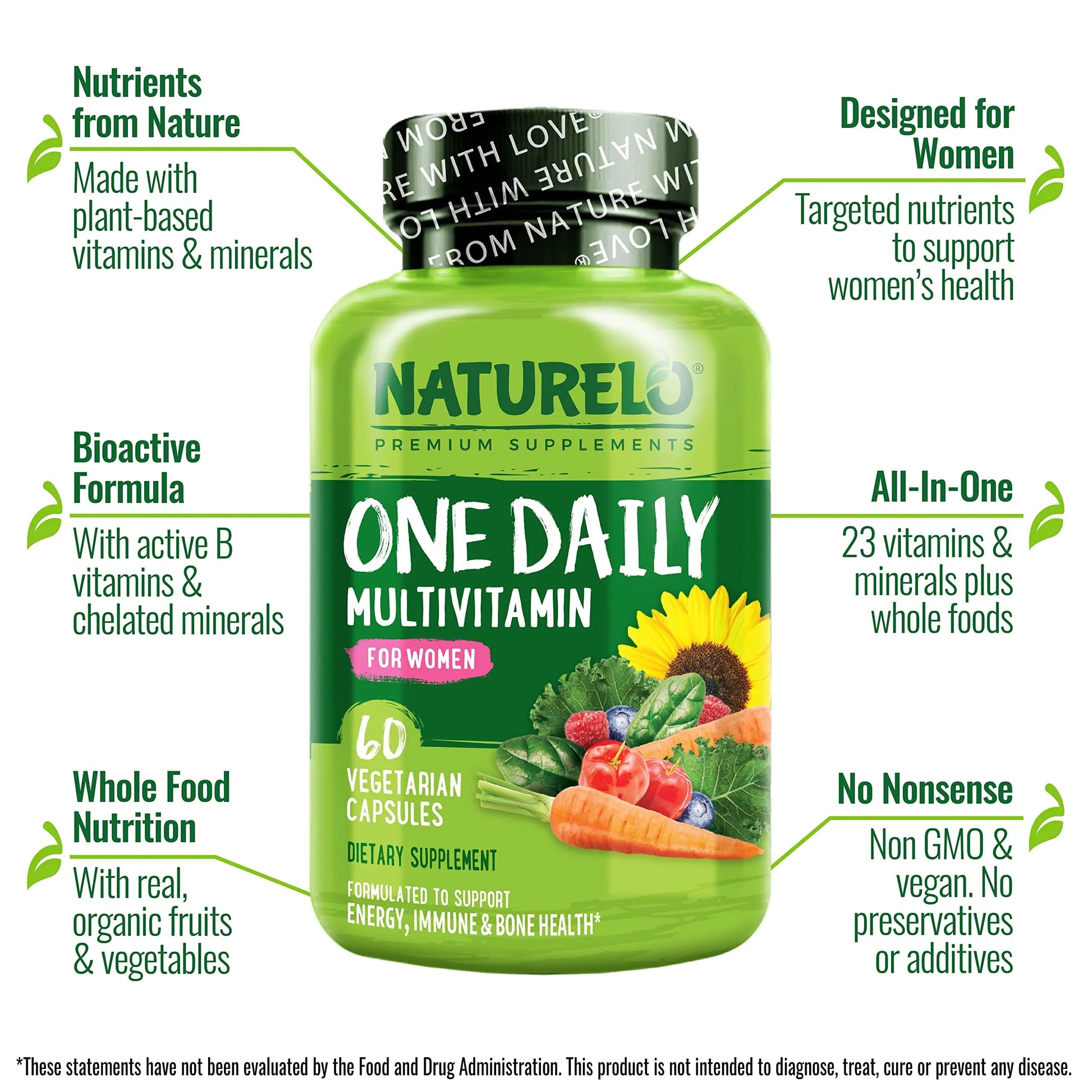 NATURELO One Daily Multivitamin for Women w/Vitamin B12, 60 Ct, Energy Support, Whole Food Daily Women Multivitamin Supplement, Nourish Hair/Skin/Nail, Non-GMO NATURELO Au supplements